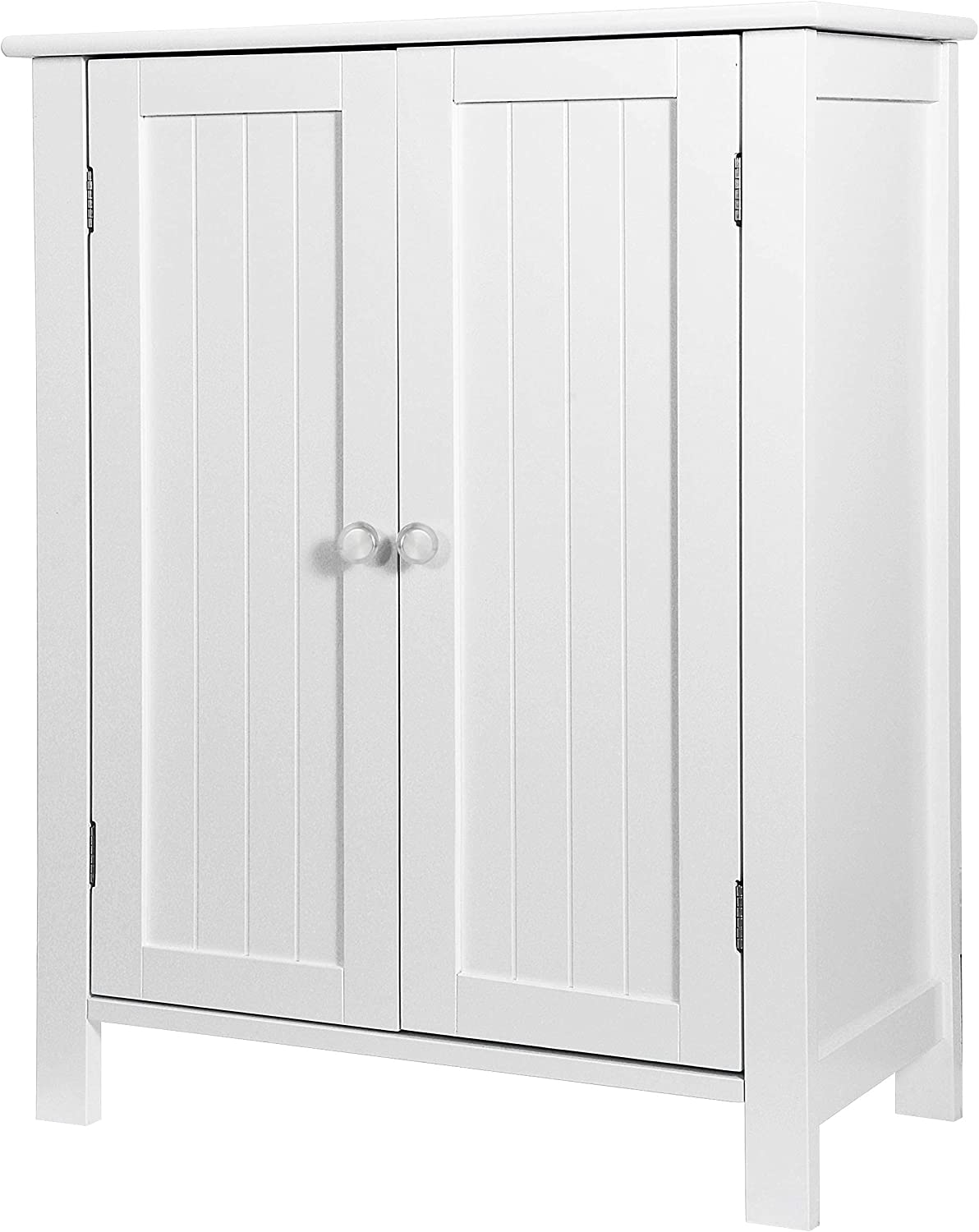 Bathroom Floor Storage Cabinet with Double Door + Adjustable Shelf, Wooden Organizer Cabinet for Living Room, Bathroom, Bedroom, Modern Home Furniture, White