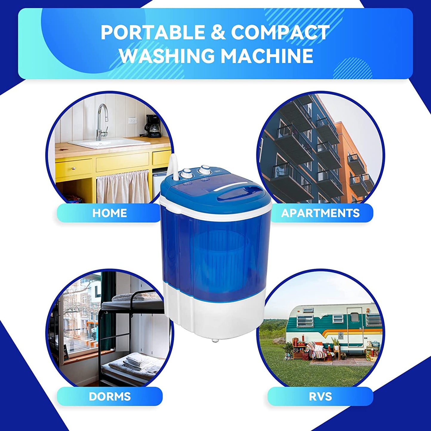 Portable Mini Washing Machine 5.7 lbs Washing Capacity Semi-Automatic Compact Washer Spinner Small Cloth Washer Laundry Appliances for Apartment, RV, Camping, Single Translucent Tub
