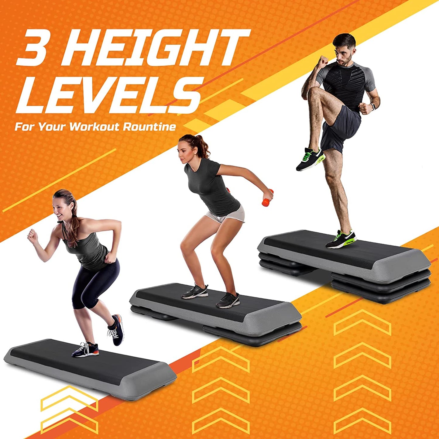 43'' Exercise Aerobic Step Platform Adjustable Fitness Stepper with 4 Detachable Risers Fitness Workout Stepper for Home Gym Cardio Strength & Training