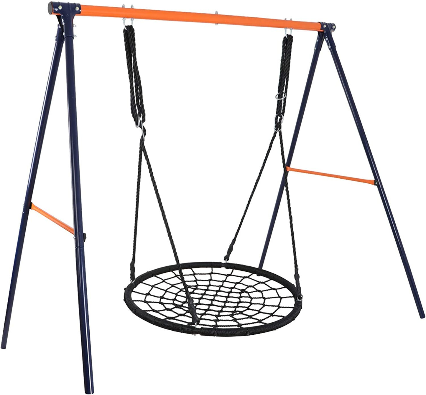 Kids Web Swing Set - 40’’ Spider Net Tree Swing and Metal Swing Frame Stand Swing Playset for Backyard Playground Kids Play Fun