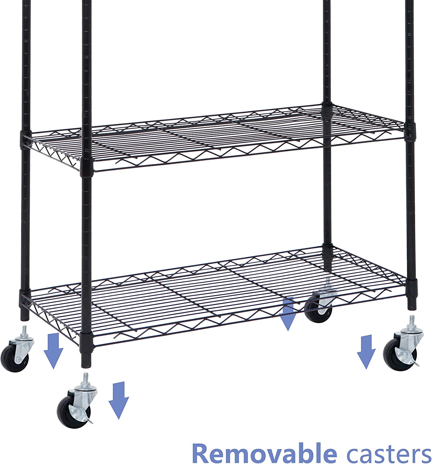 5-Shelf Heavy Duty Shelving Storage Unit with Casters, Metal Organizer Wire Rack for Kitchen, Office, Garage, Black