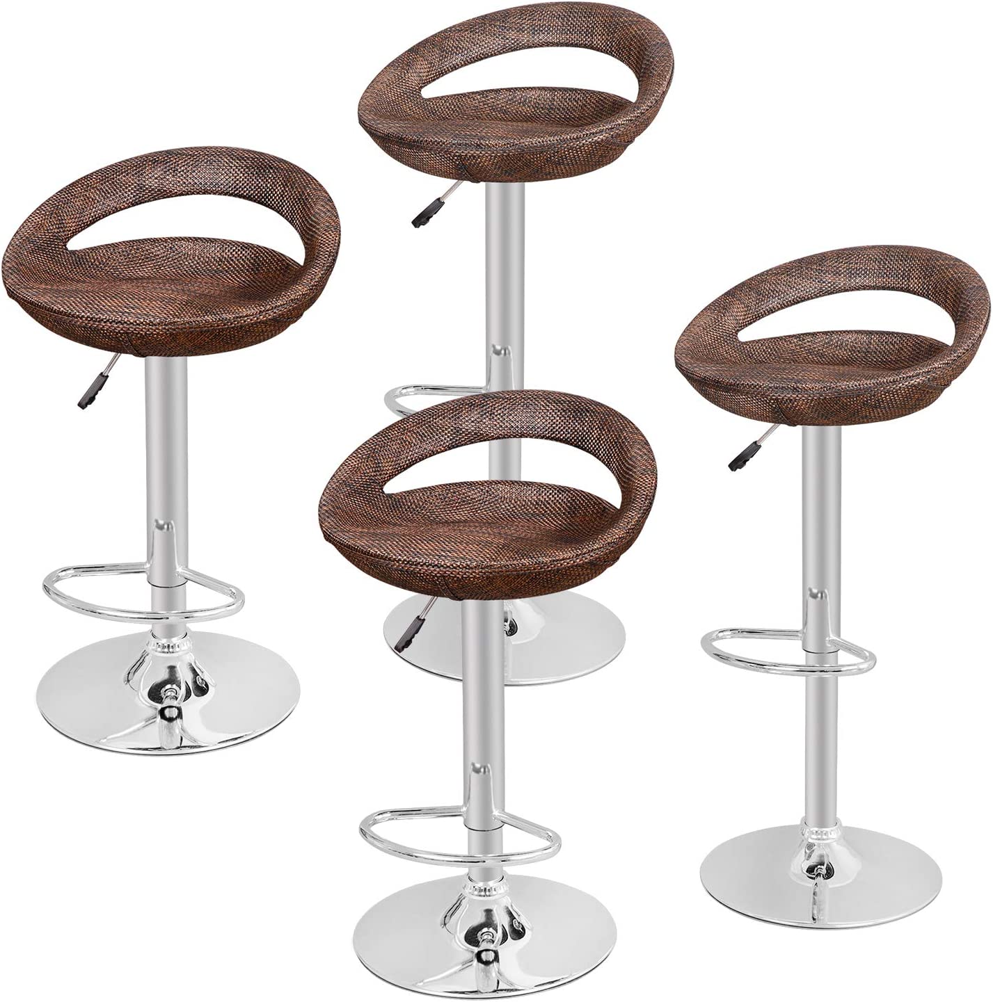 Set of 4 Adjustable Bar Stools, Pub Swivel Barstool Chairs with Back, Pub Kitchen Counter Height Modern Patio Barstool