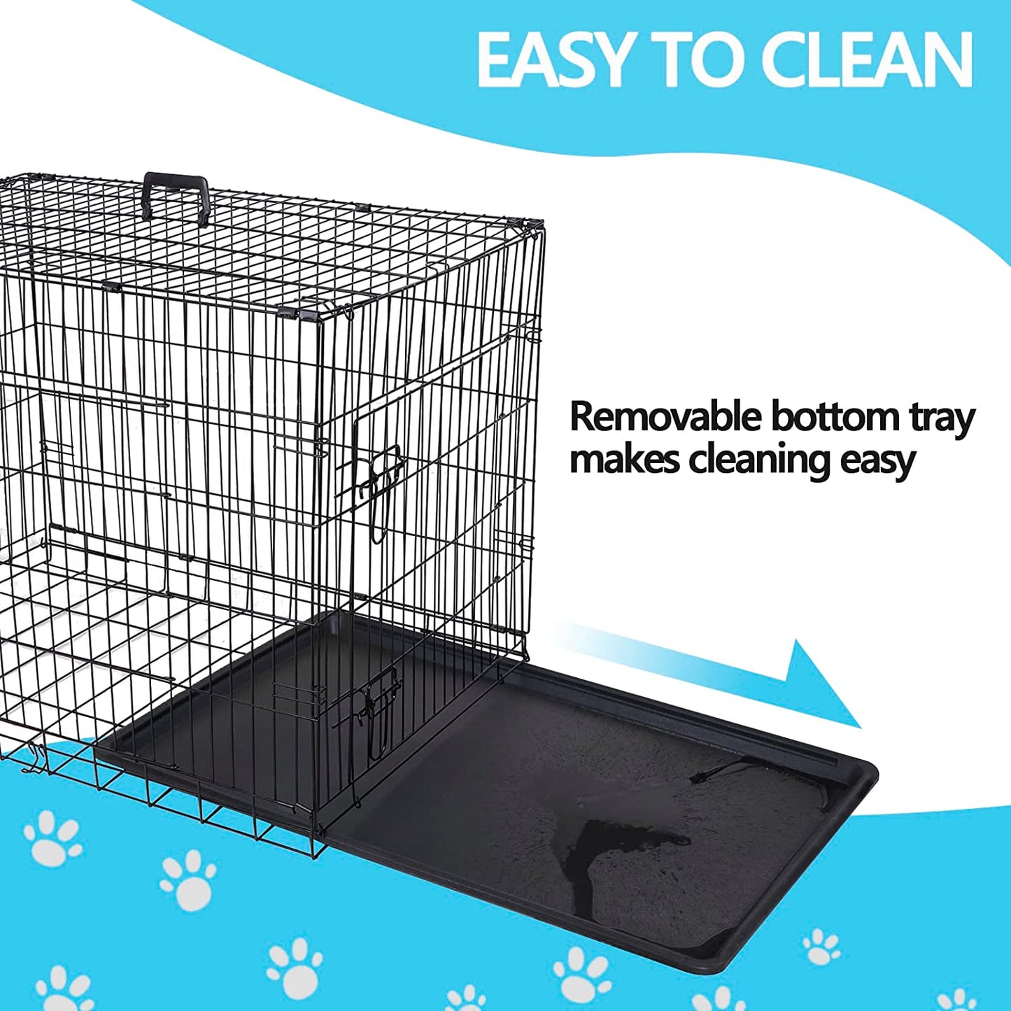 Dog Crate Double Door Folding Metal Dog or Pet Crate Kennel with Tray and Handle