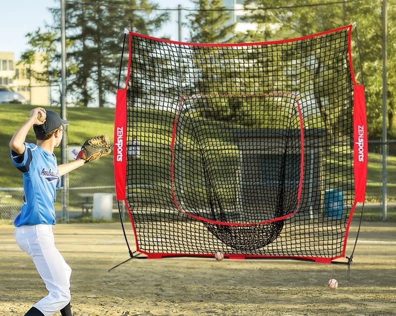 Baseball Softball Practice Net Hitting Batting Catching Pitching Training Net w/ Carry Bag & Metal Bow Frame, Baseball Training Equipment
