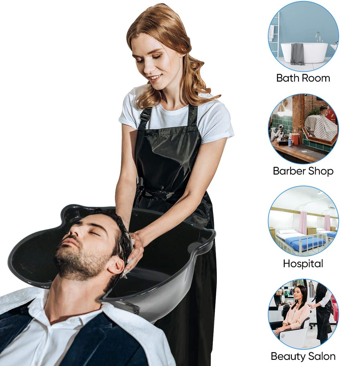 Portable Hair Washing Sink Height Adjustable Shampoo Bowl with Drain Hair Washing Basin for Home Salon Hair Washing and Cutting