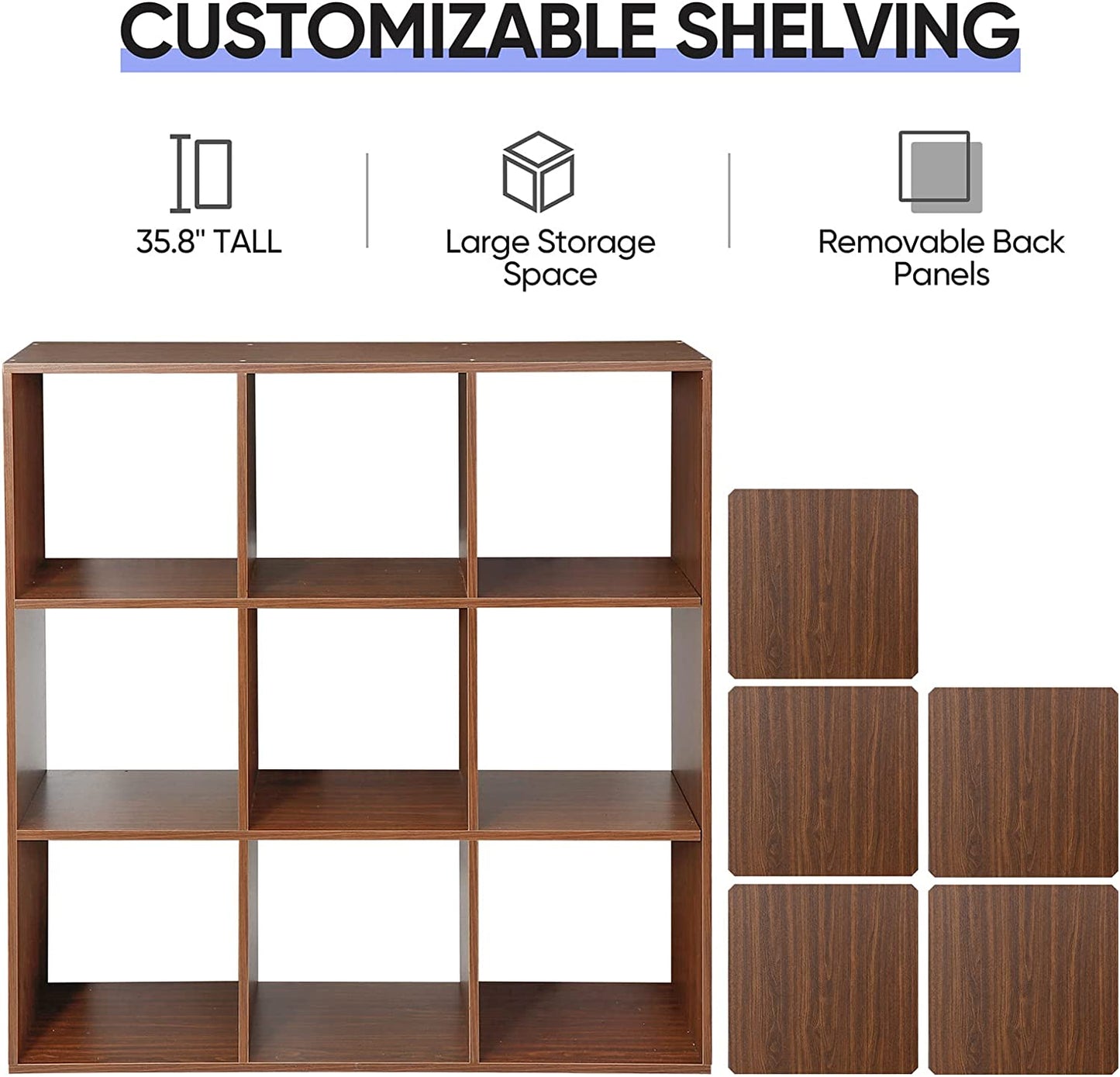9 Cube Storage Organizer, Modular Storage Organizer Cabinet, 3-Tier Bookshelf Bookcase for Home Office