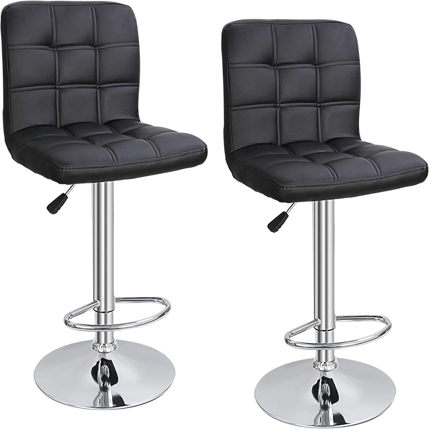 Adjustable Swivel Barstools Set of 2, Modern PU Leather Kitchen Counter Bar Stool/Chair, Square Back Bar Stool