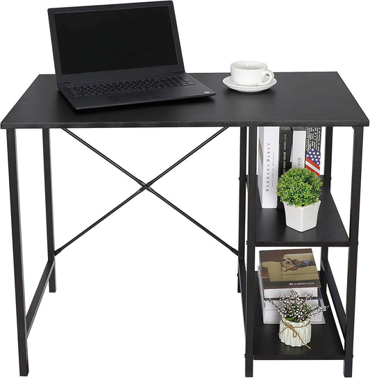 Small Computer Desk with Storage Shelves Sturdy Student Writing Desk Corner Computer Workstation Laptop PC Table Black