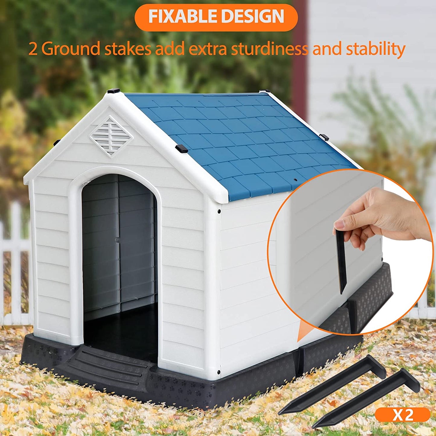 Plastic Dog House - Water Resistant Dog Kennel for Small to Medium Sized Dogs All Weather Indoor Outdoor Doghouse Puppy Shelter