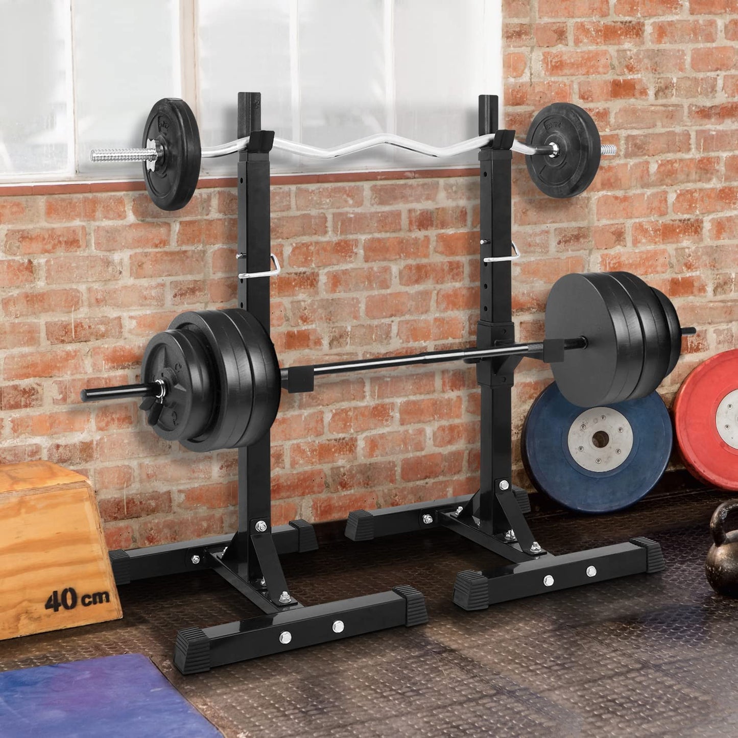 Adjustable Squat Rack Multi-Function Barbell Rack Squat Stand, Dumbble Rack, Weight Lifting Bench Press Dip Station 550lb Capacity Home Gym Equipment