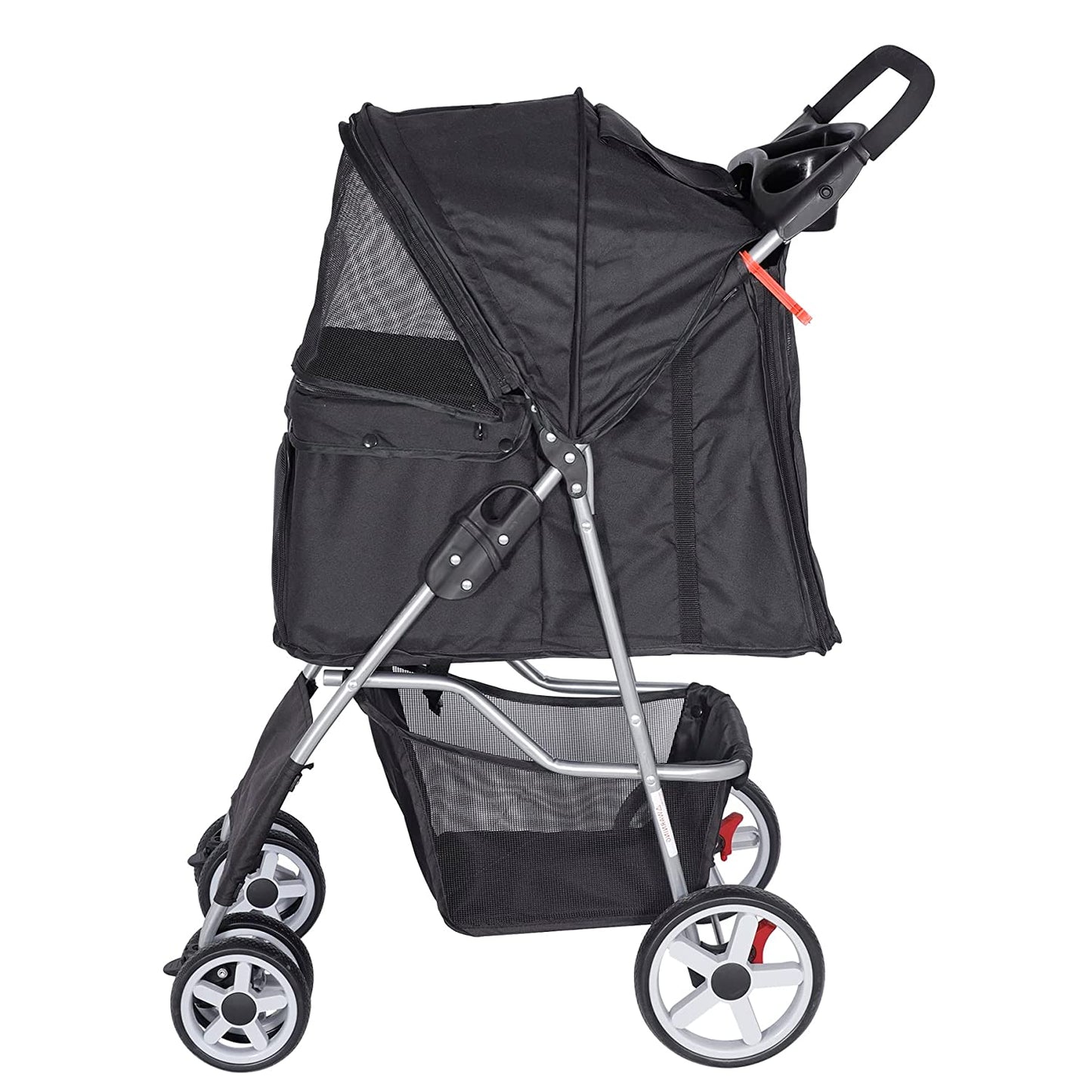 Foldable Pet Stroller, Cat/Dog Stroller with 4 Wheel, Pet Travel Carrier Strolling Cart with Storage Basket, Cup Holder, Black
