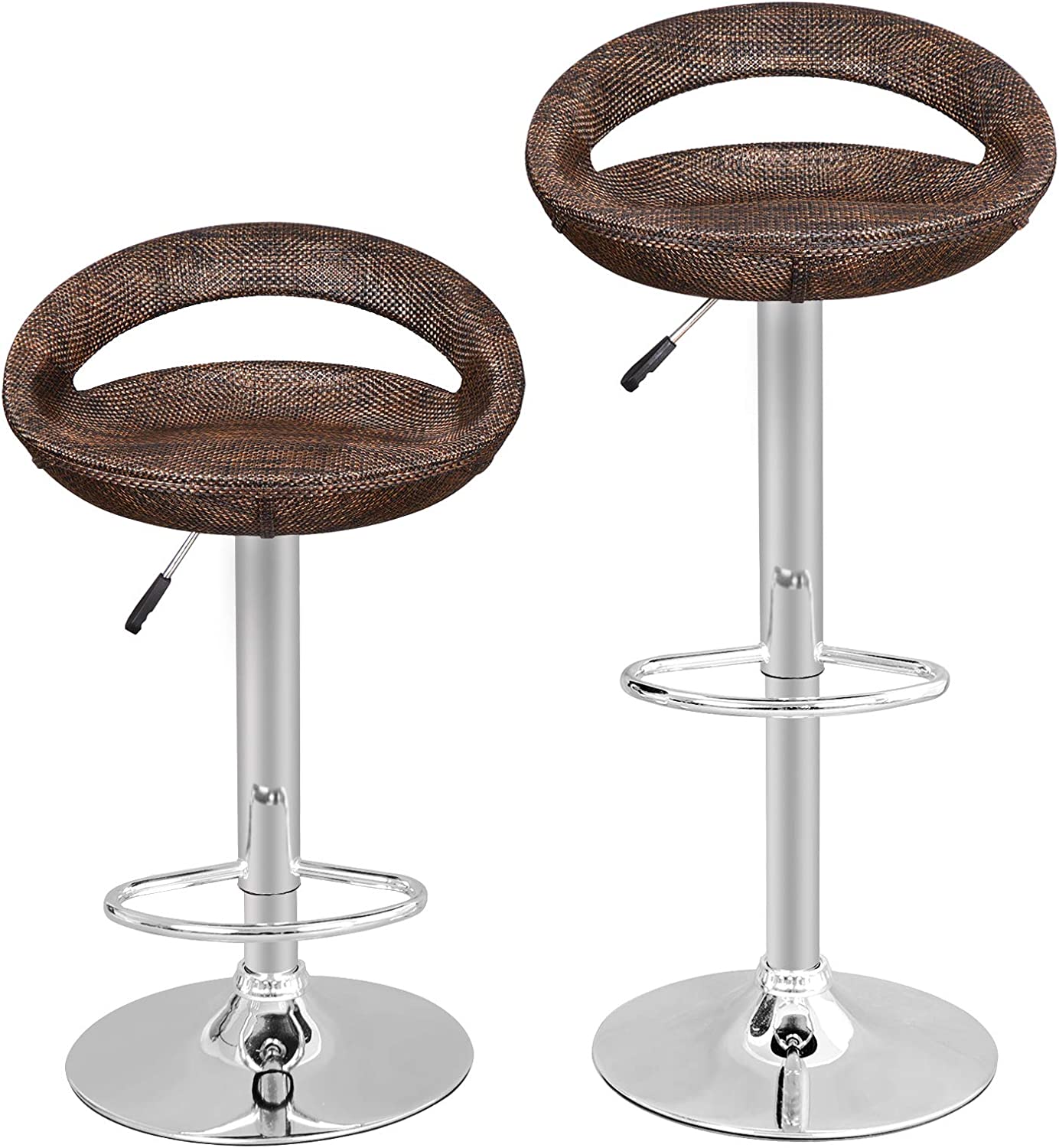 Set of 2 Adjustable Bar Stools, Pub Swivel Barstool Chairs with Back, Pub Kitchen Counter Height Modern Patio Barstool