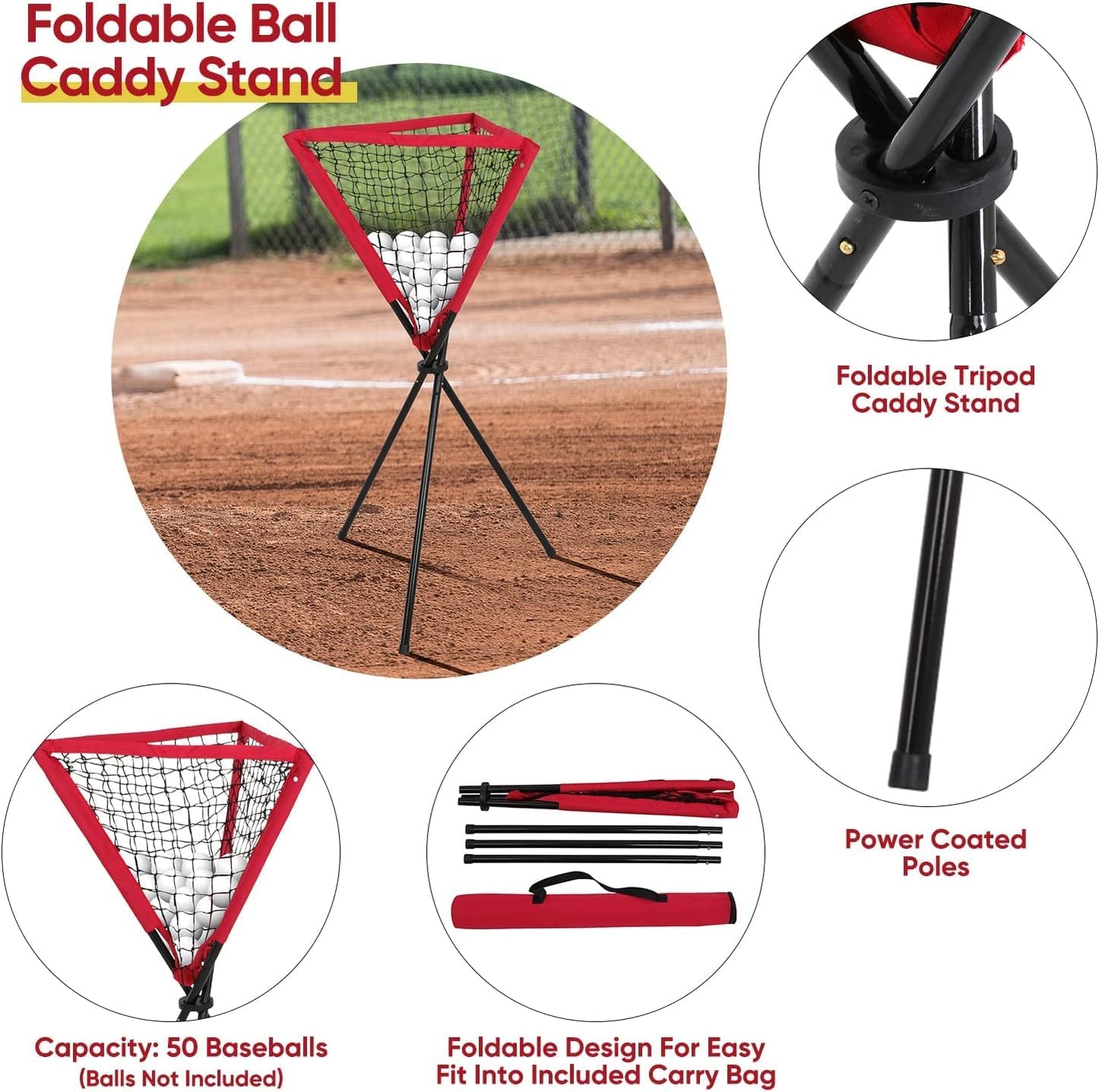 Baseball Softball Net Combo 7x7 Hitting Net Baseball Backstop Practice Net for Pitching Catching, with Batting Tee, Ball Caddy, Strike Zone and Carry Bag
