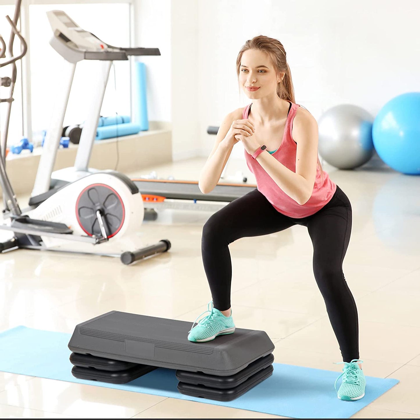 Exercise Aerobic Stepper Platform 28.5'' Adjustable Aerobic Step with 4 Risers, Fitness and Workout Stepper for Home Gym