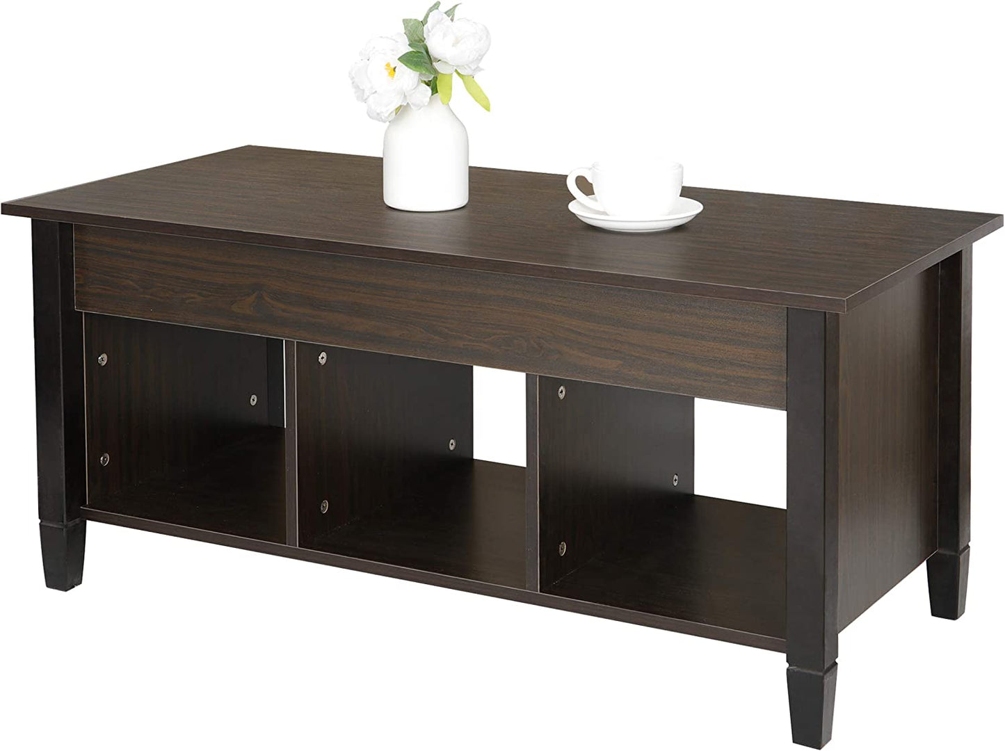 Lift Top Coffee Table with Hidden Compartment and 3 Divided Shelves Modern Furniture for Home, Living Room, Décor