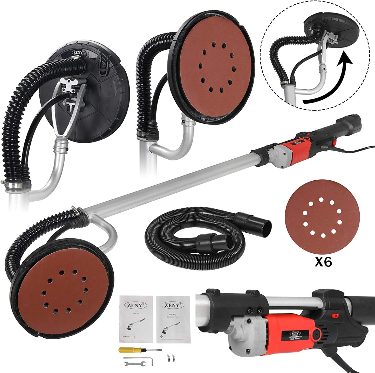 800W Electric Drywall Sander Adjustable Variable Speed w/ 6 Sand Pads