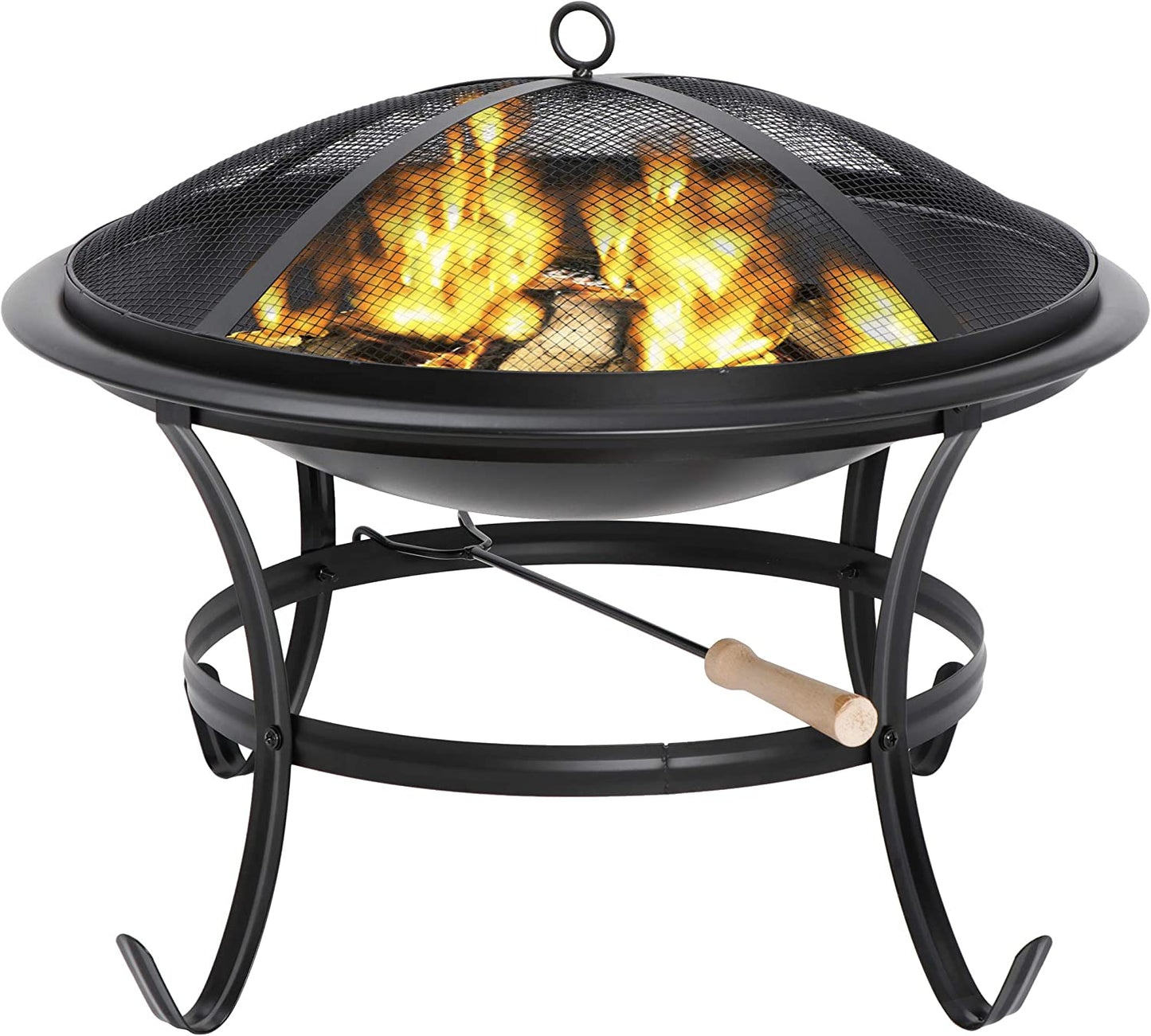 Fire Pit 22’’ Outdoor Fire Pits Wood Burning Patio Fire Bowl Firepit with BBQ Grill, Spark Screen and Fire Poker for Backyard Outside Camping Picnic Bonfires