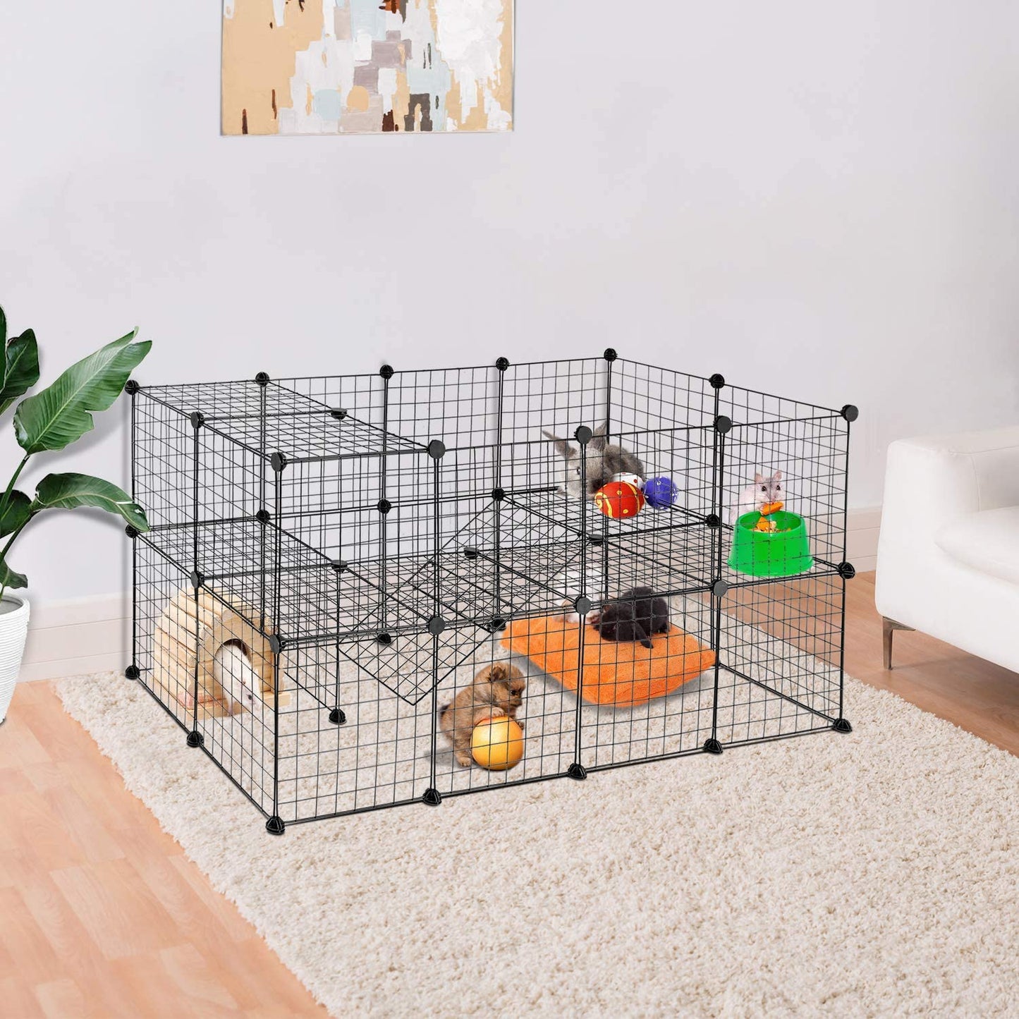 Pet playpen, Small Animal Cage, DIY 36 Panels Metal Wire Fence with Ramp for Guinea Pigs, Ferret, Rabbits, Pet Rat, Puppies, Indoor Use