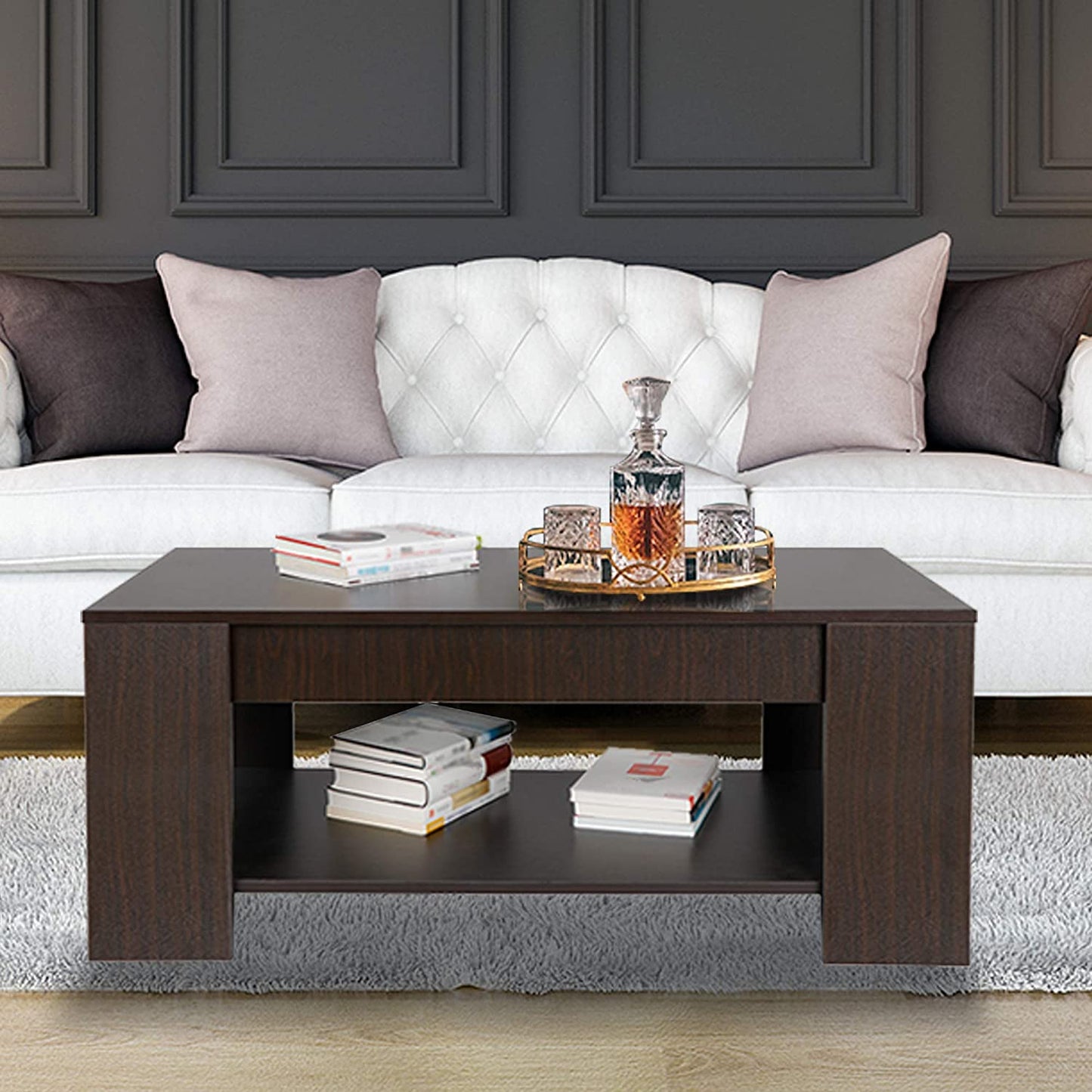 Lift Top Coffee Table with Hidden Compartment and Storage Shelves Modern Furniture for Home, Living Room, Décor