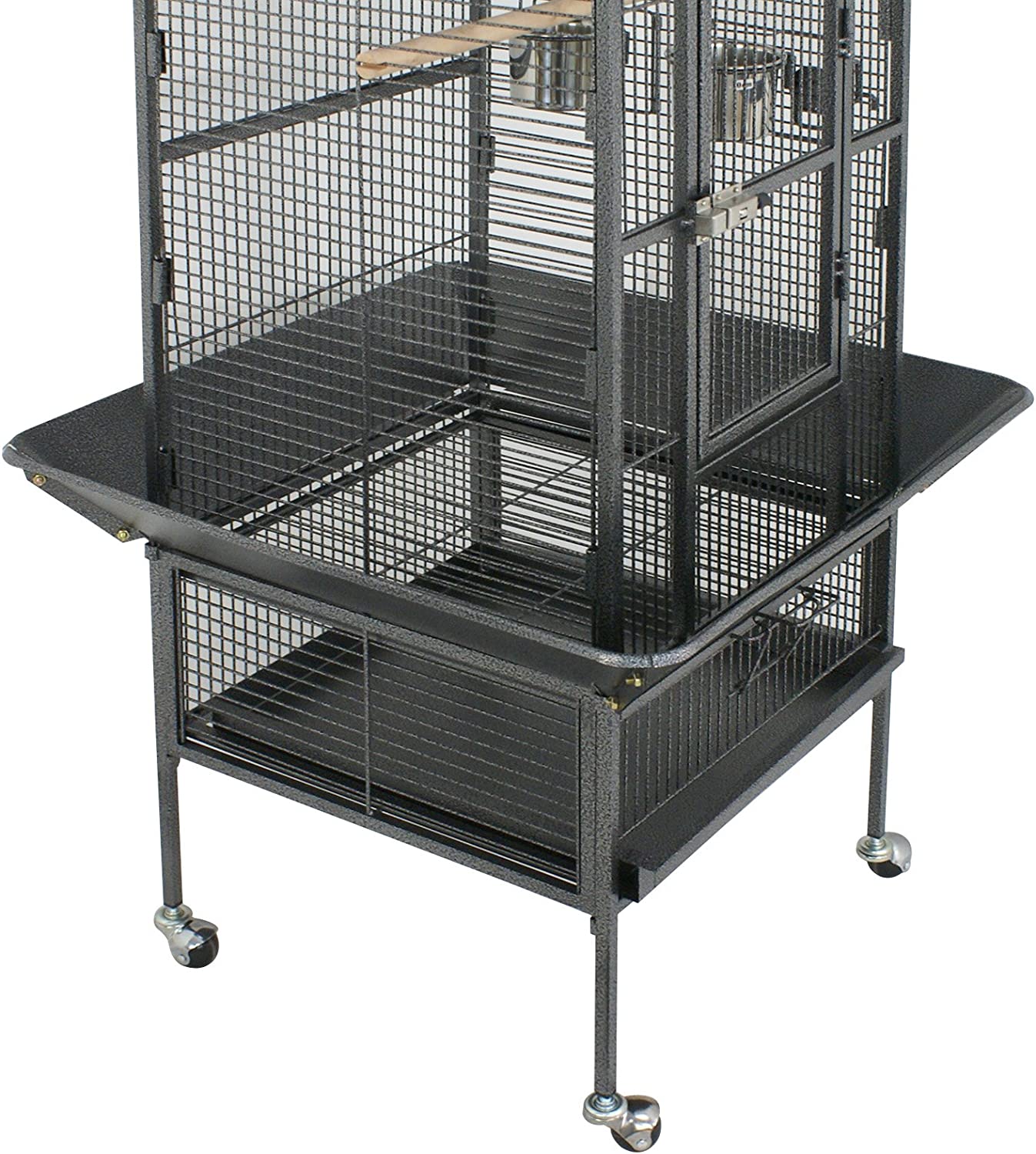 61-inch Playtop Parrot Bird Cage, Wrought Iron Birdcage with Rolling Stand for Medium Pet Bird Like Cockatiels Quaker Conure Parakeet Lovebird Finch, Black