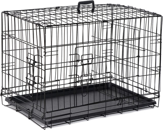 Dog Crate Double Door Folding Metal Dog or Pet Crate Kennel with Tray and Handle