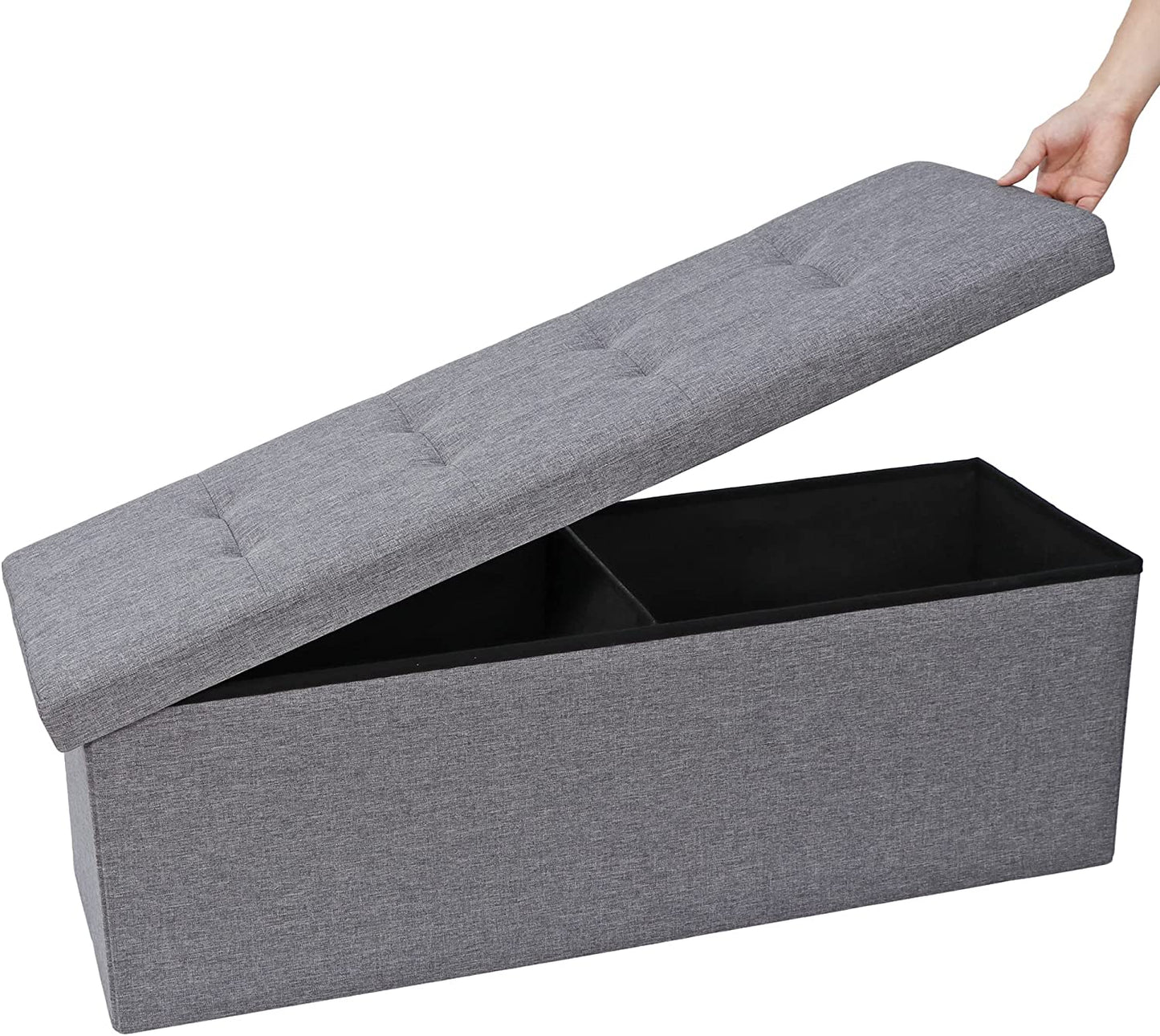 43.3 inches Folding Storage Ottoman Bench Storage Chest Footrest with Foam Padded Seat, Great for Bedroom, Entryway and Living Room, Holds up to 660 lb, Dark Gray