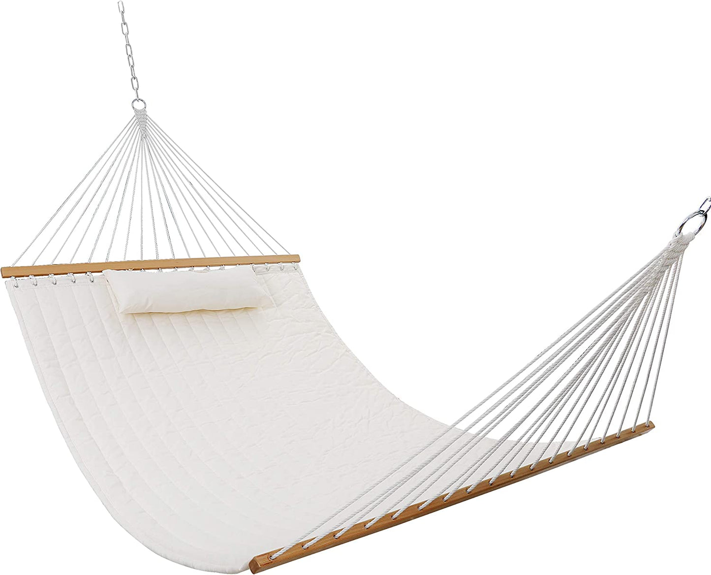 13ft Quilted Hammock Double Size for 2 Person Indoor Outdoor Hammock Swing with Pillow and Padding,Heavy Duty Spreader Bar Hammock for Outdoor Yard Poolside Porch