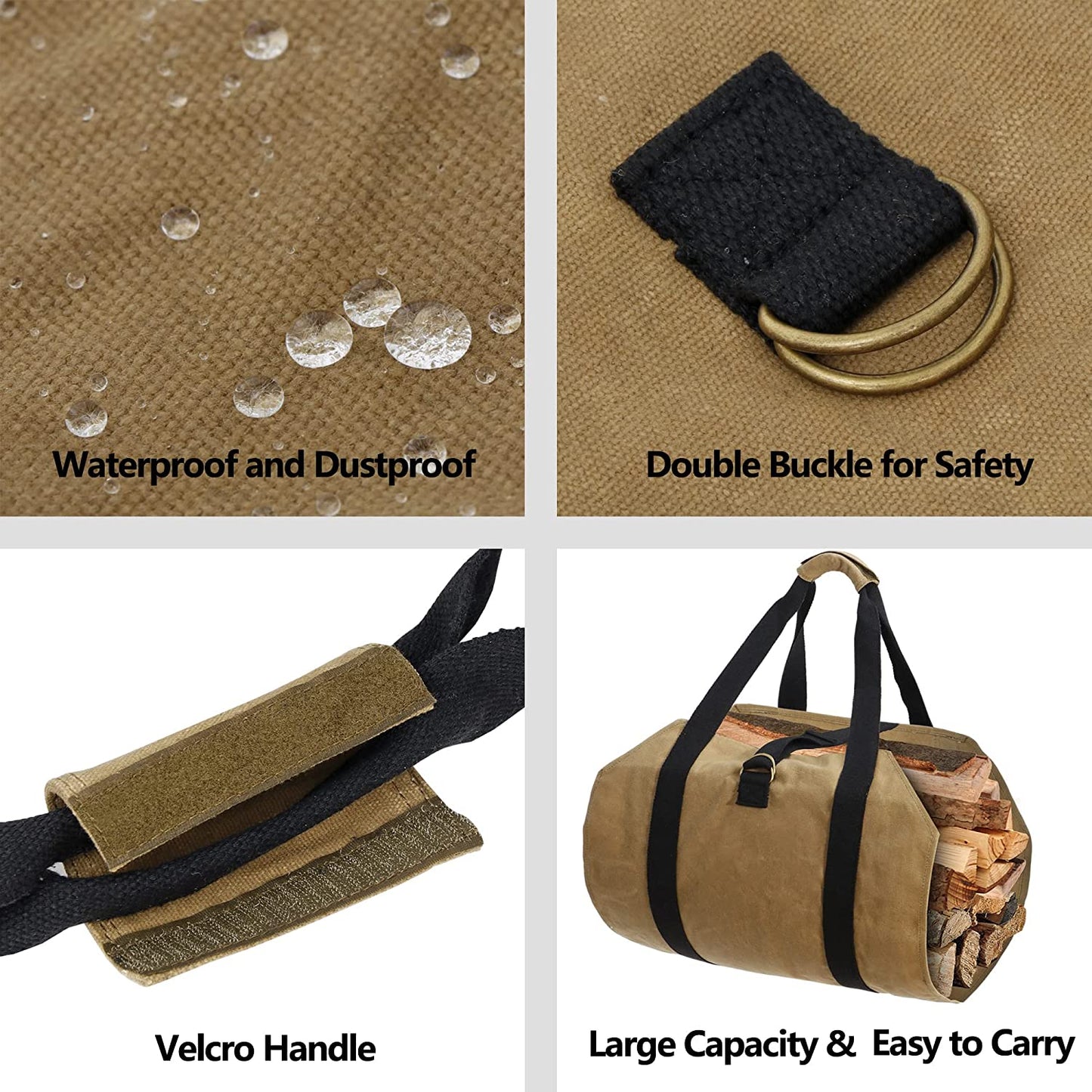 Log Carrier Bag Firewood Holder with Handles Indoor Outdoor Fireplace Wood Bag Canvas Firewood Tote Bag