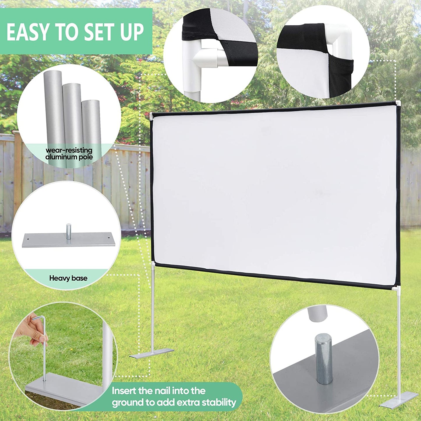 Projector Screen with Stand 100 Inch 16:9 HD Washable & Wrinkle Free 4K Projection Screen for Outdoor Movie Double Side Video Screen for Home Theater,Camping
