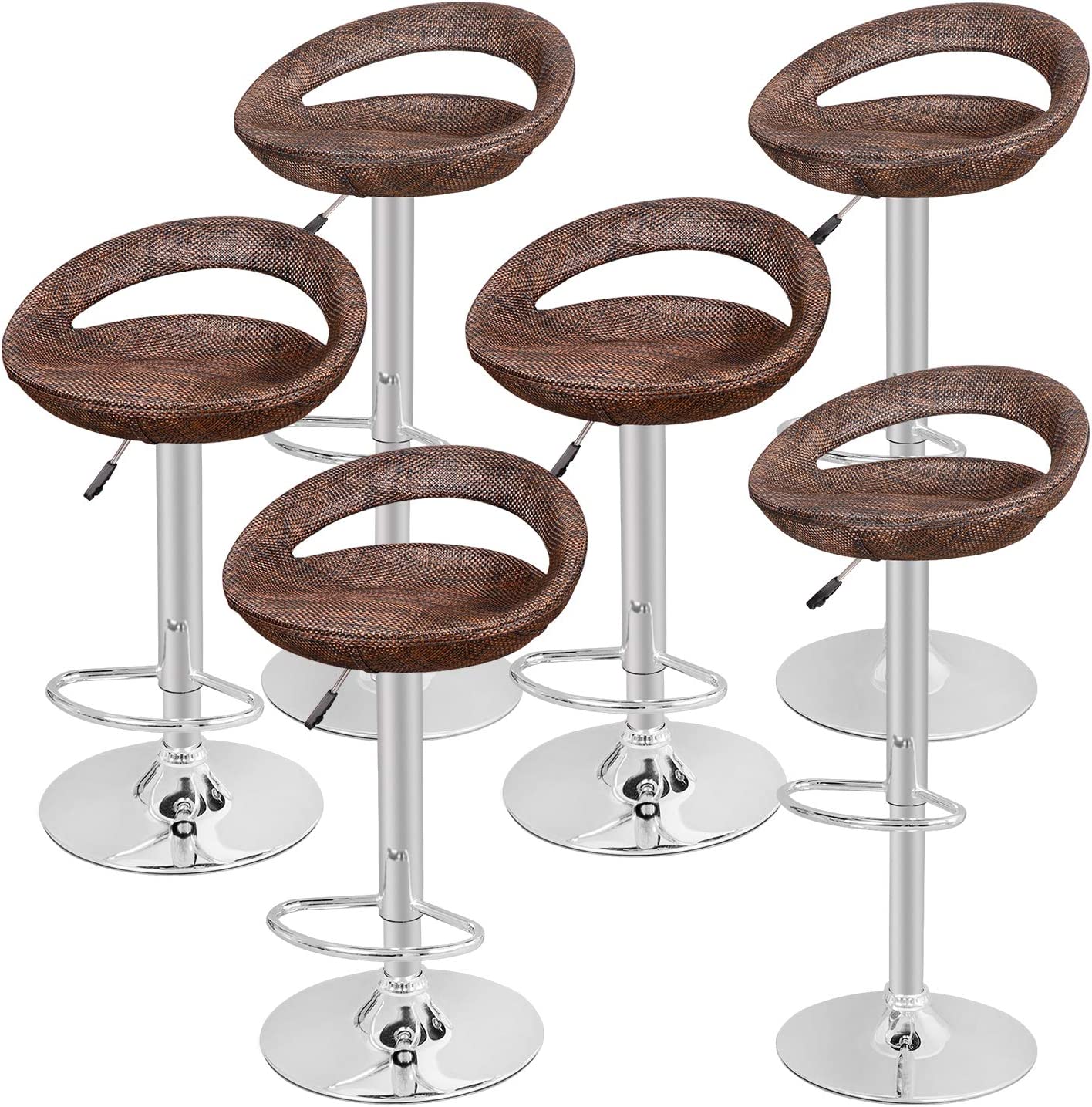 Set of 6 Adjustable Bar Stools, Pub Swivel Barstool Chairs with Back, Pub Kitchen Counter Height Modern Patio Barstool