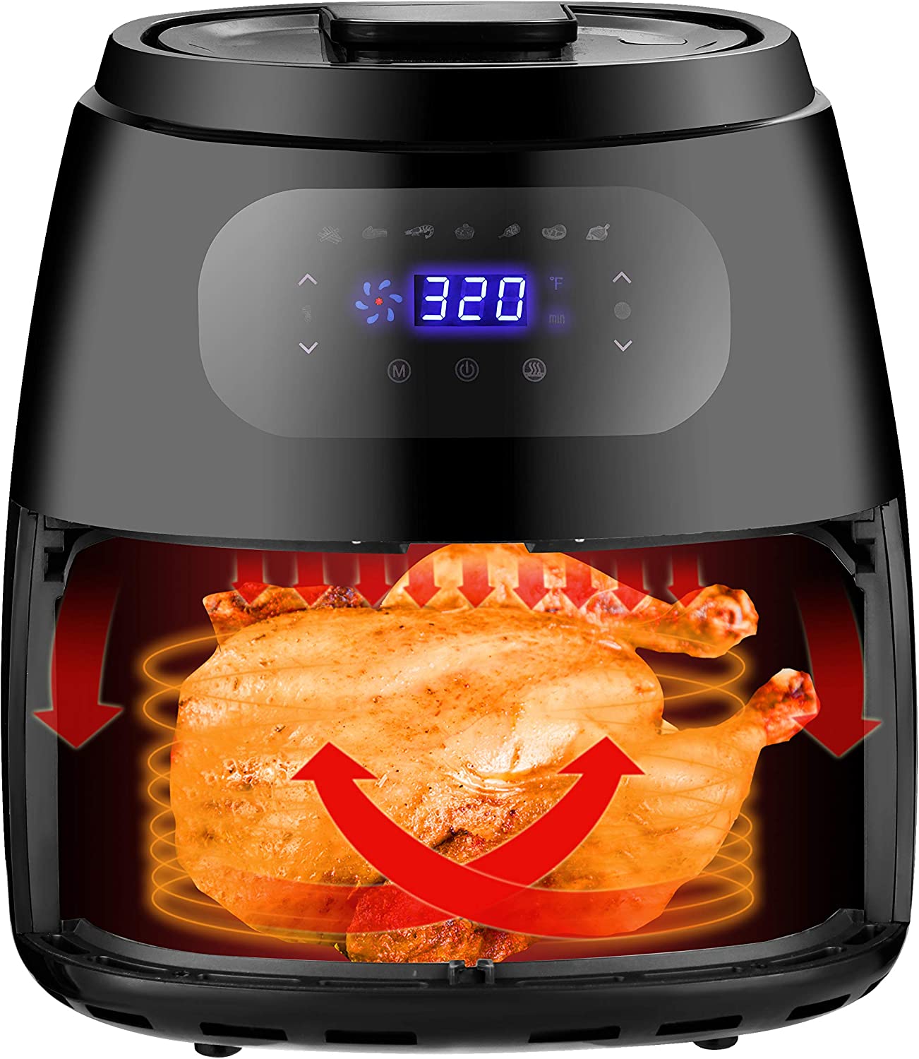 Air Fryer w/Digital Screen, XXL 7.6QT Large Air Fryer Oven w/7 Modes,1700W Hot Air Fryer Cooker w/Auto Off Function & Recipe