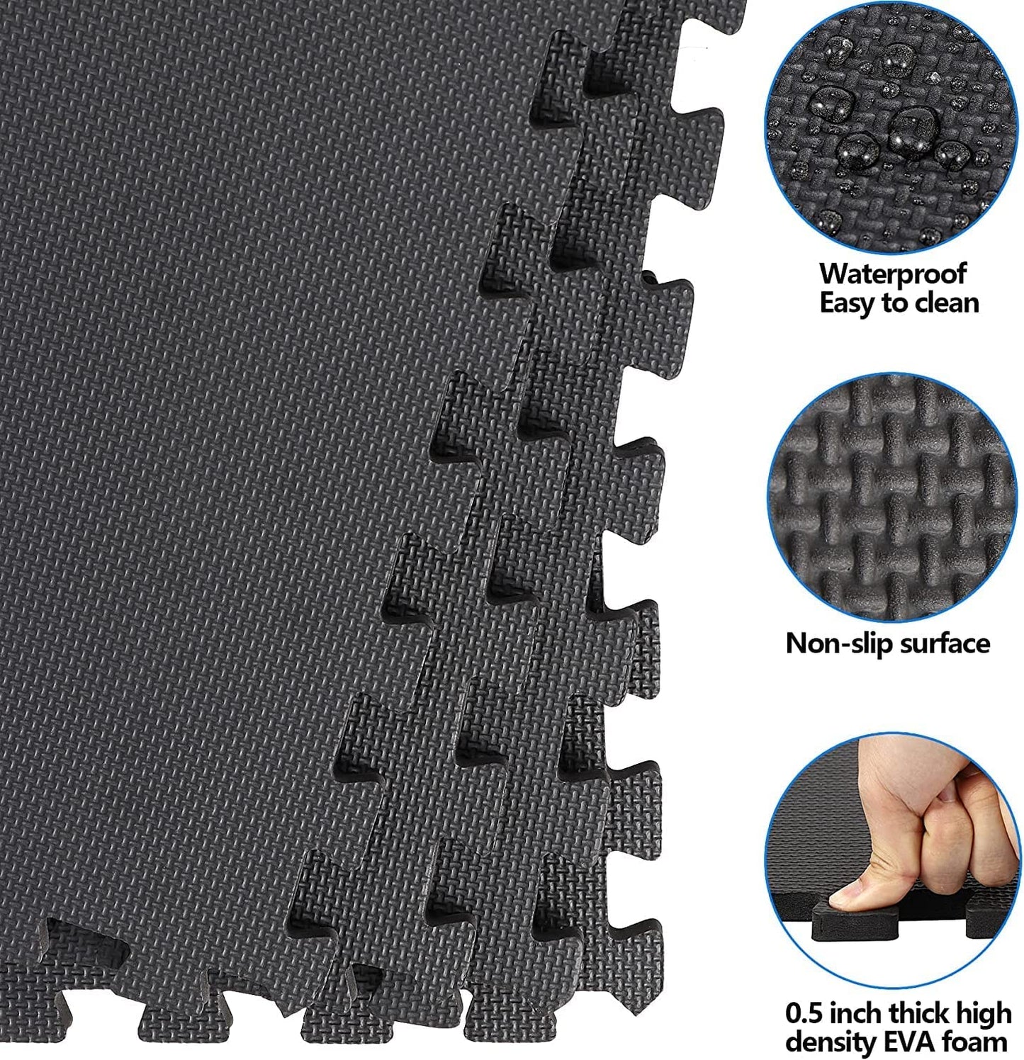 Puzzle Exercise Mat 1/2'' Thick EVA Foam Interlocking Tiles for Protective, Cushioned Workout Flooring for Home and Gym Equipment