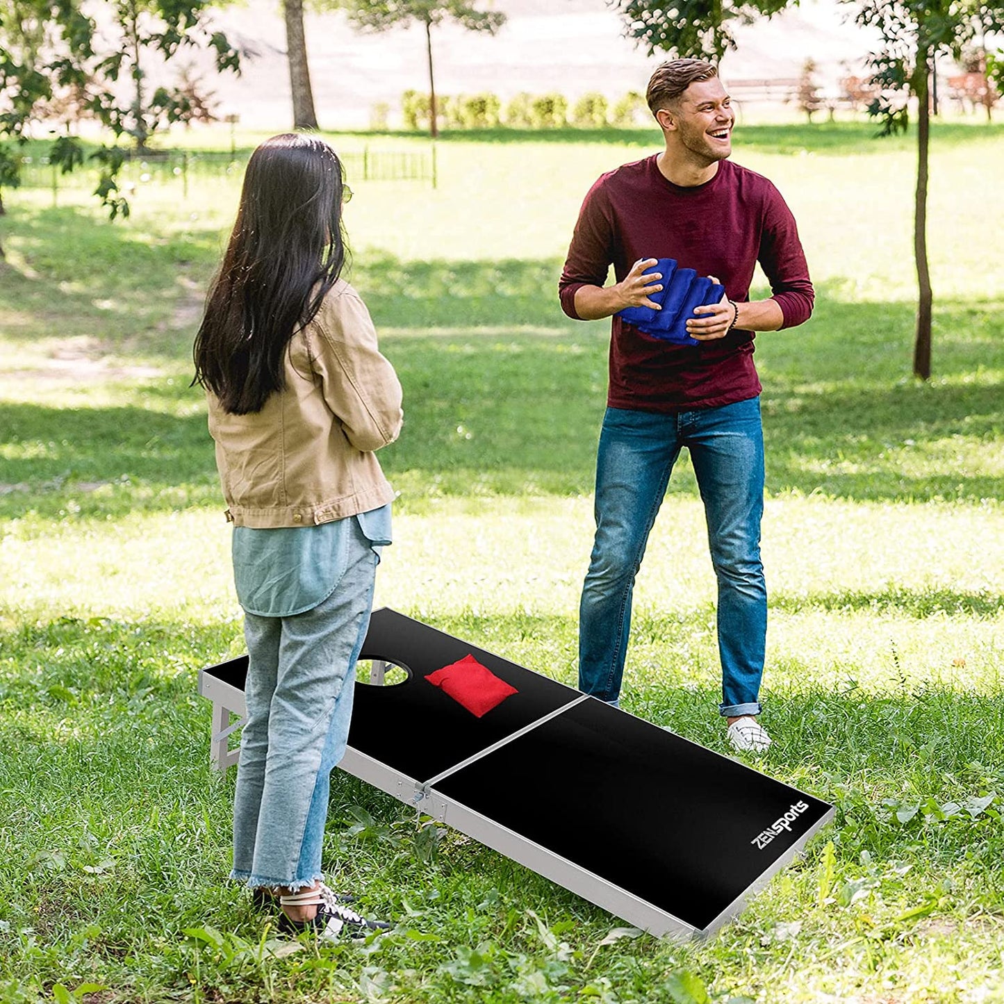 Portable Cornhole Set Regulation Size 4x2 Bean Bag Toss Game Set Foldable Cornhole Boards Outdoor Backyard Games Set for Adults