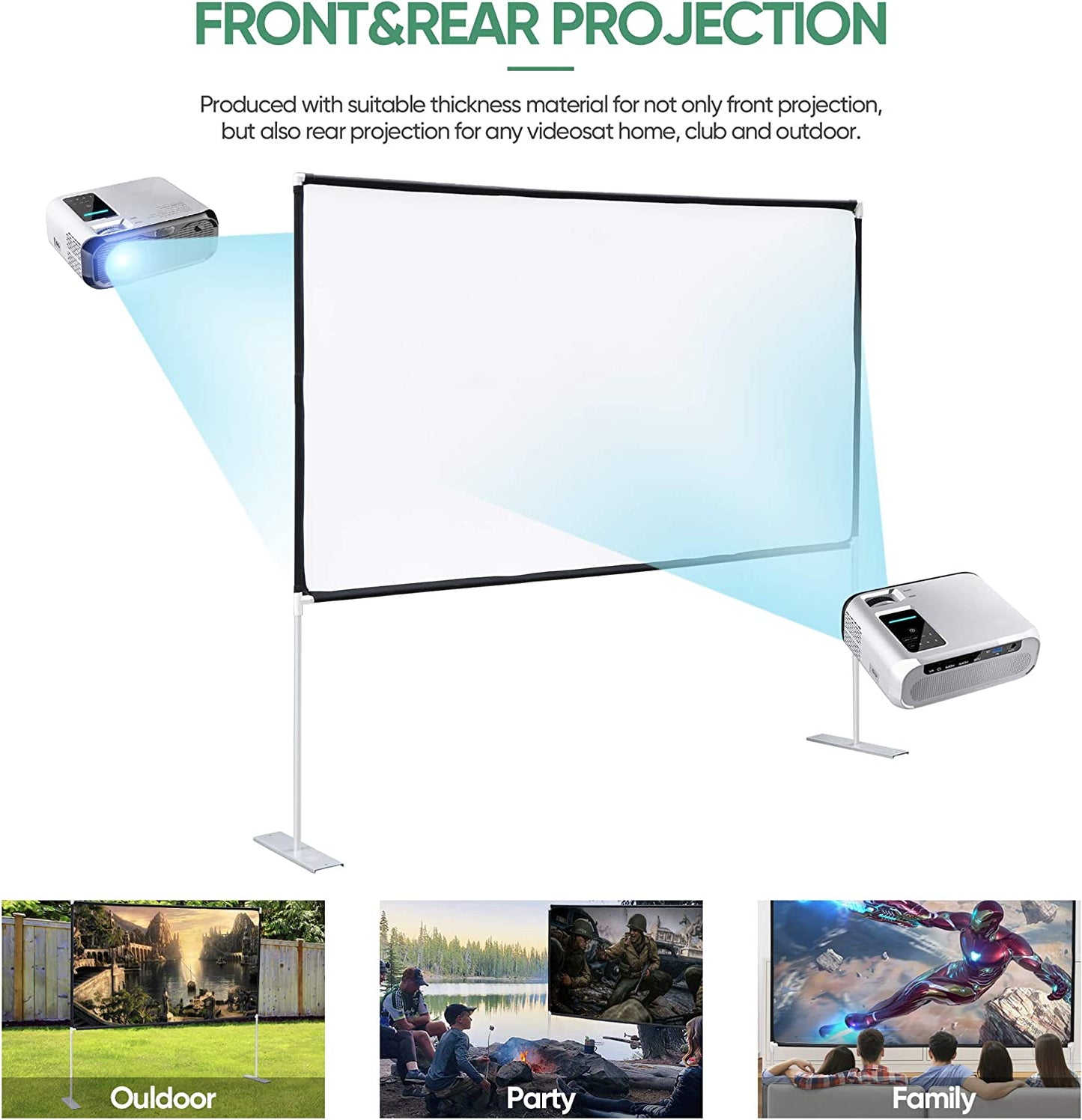 Projector Screen with Stand 100 Inch 16:9 HD Washable & Wrinkle Free 4K Projection Screen for Outdoor Movie Double Side Video Screen for Home Theater,Camping