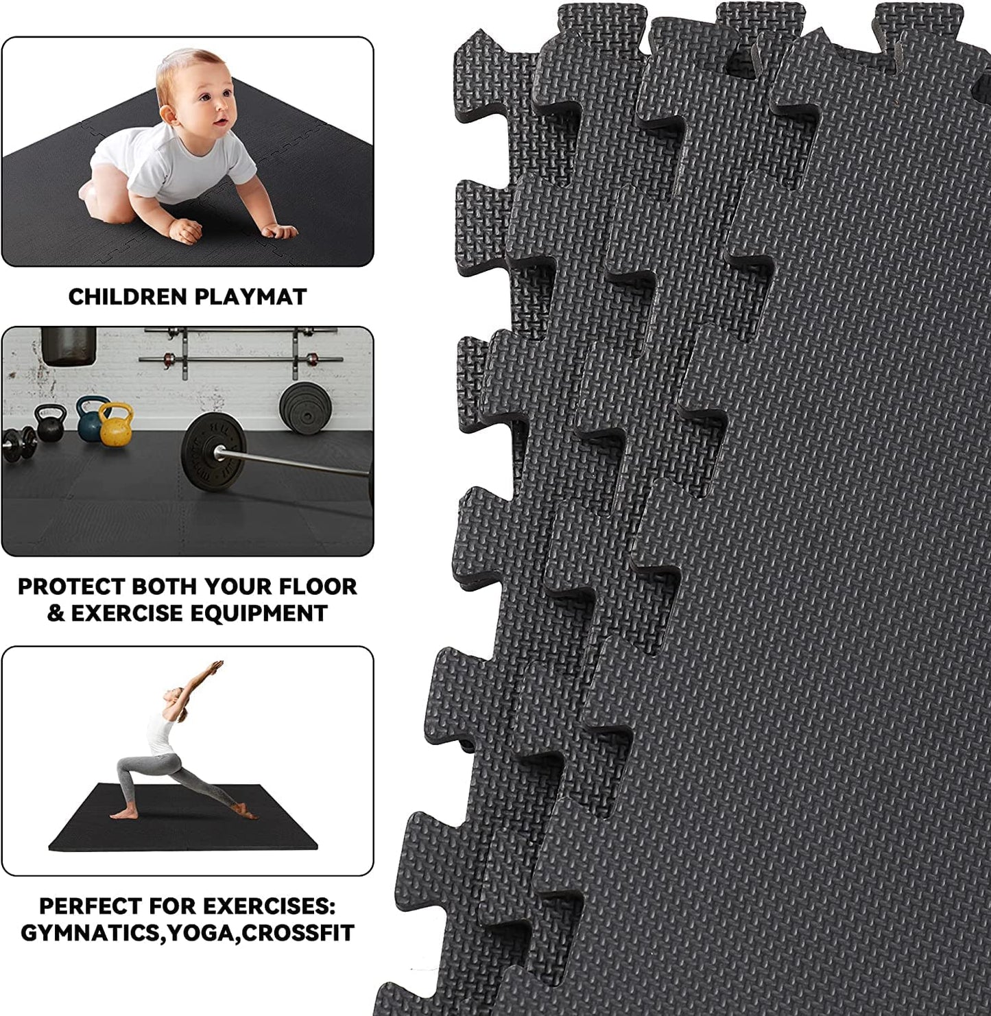 Puzzle Exercise Mat 1/2'' Thick EVA Foam Interlocking Tiles for Protective, Cushioned Workout Flooring for Home and Gym Equipment
