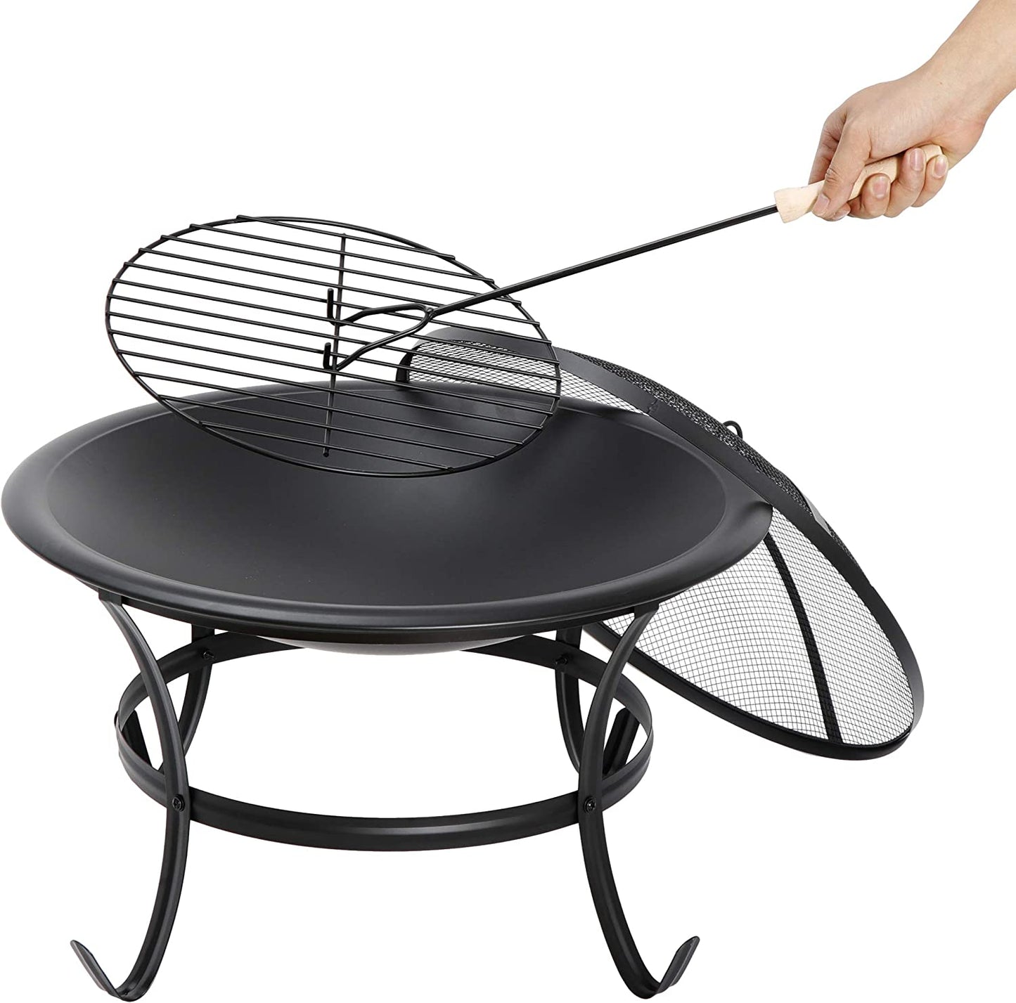 Fire Pit 22’’ Outdoor Fire Pits Wood Burning Patio Fire Bowl Firepit with BBQ Grill, Spark Screen and Fire Poker for Backyard Outside Camping Picnic Bonfires