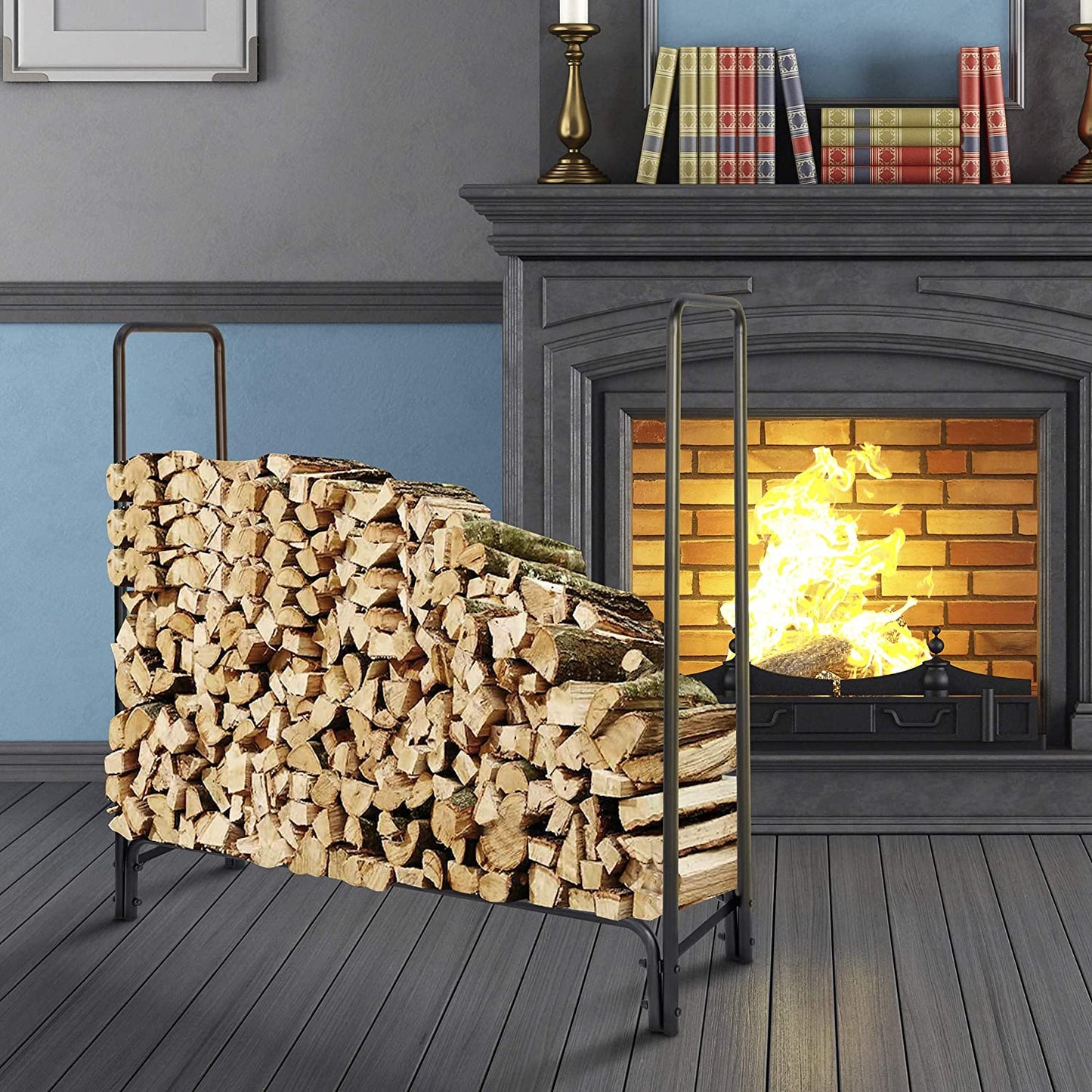 Firewood Rack Outdoor 4ft Heavy Duty Log Holder for Fireplace Indoor Fire Wood Storage Stacker Stand