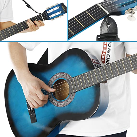 38 inch Acoustic Guitar Full Size Beginners Package Kit for Right-handed Starters Kids Music Lovers w/Case, Strap, Pitch Pipe and Pick