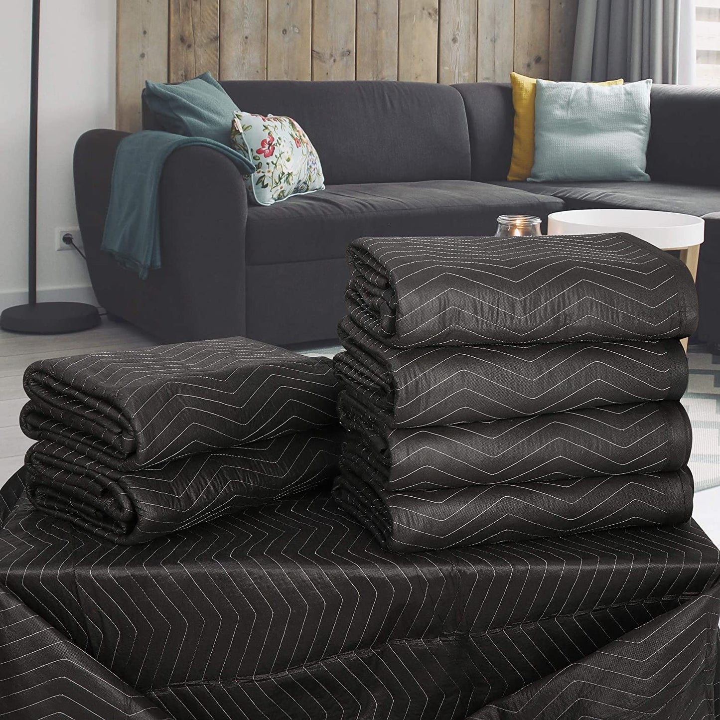 Heavy Duty Thick Moving Blankets 12 Pack Quilted Moving Pads Packing Blankets, 72 x 80’’(65lb/dz) Professional Quilted Shipping Furniture Blankets Pads for Moving and Storage