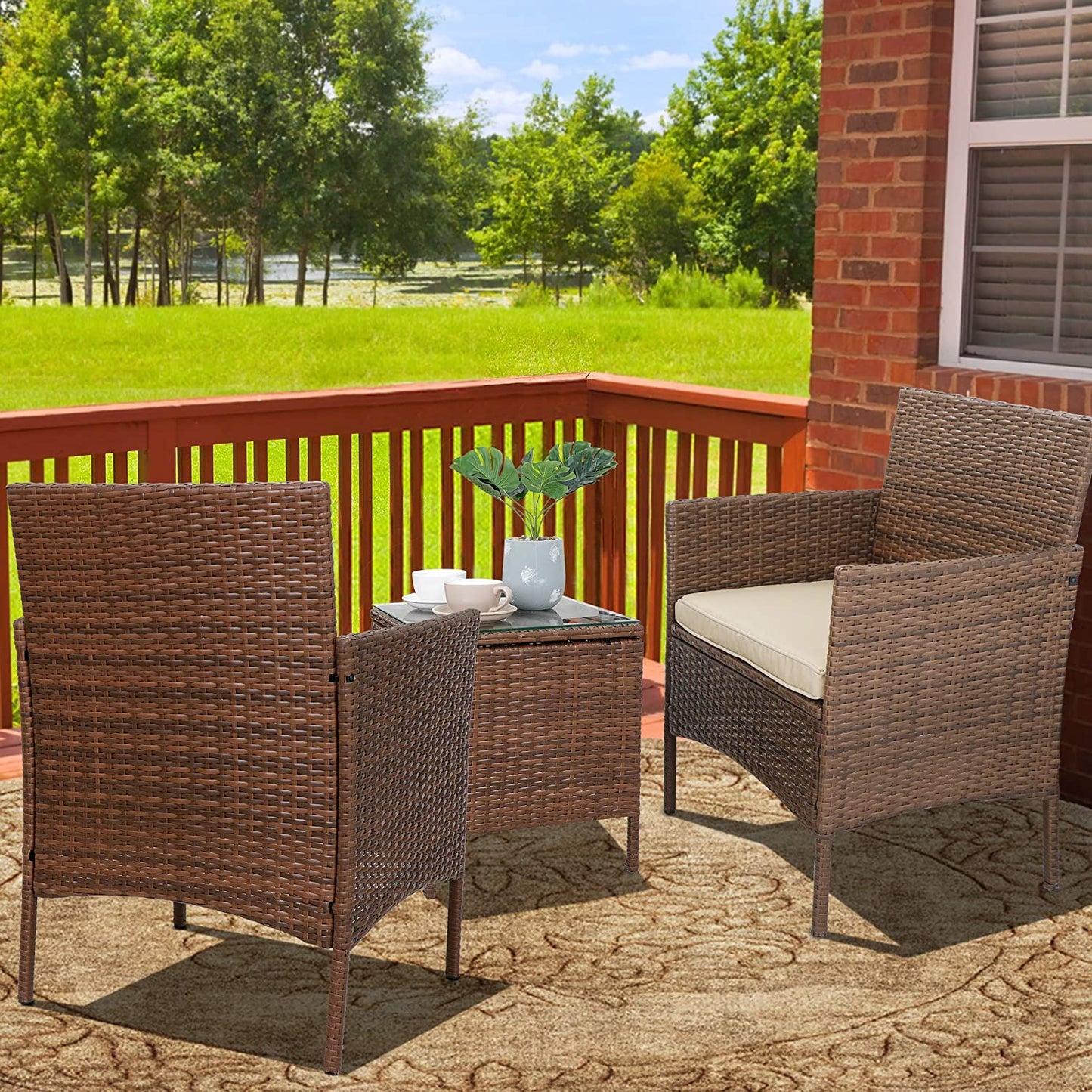 3 Pieces Outdoor Patio Furniture Sets PE Rattan Wicker Chair with Table,Porch Garden Backyard Poolside Balcony Furniture Sets Indoor Outdoor Use