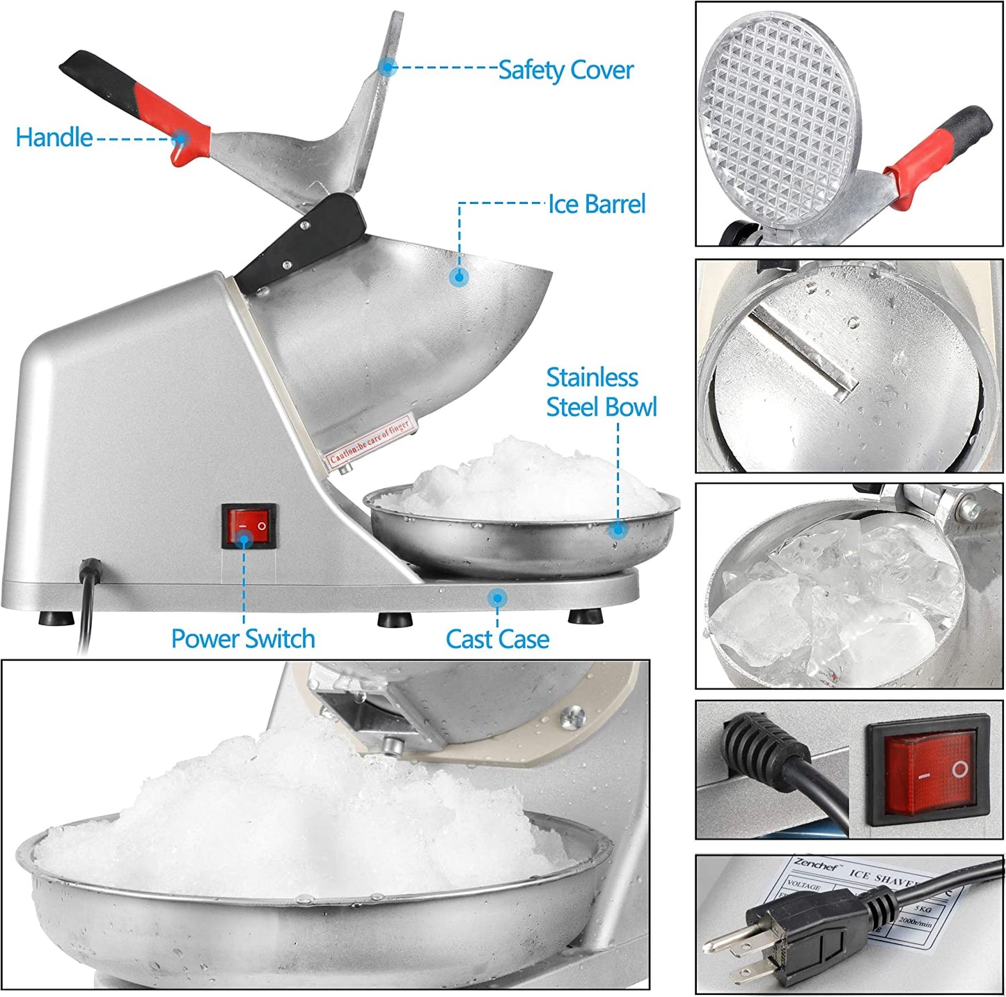 Electric Ice Crushers 300W 2000r/min w/Stainless Steel Blade Shaved Ice Snow Cone Maker Kitchen Machine