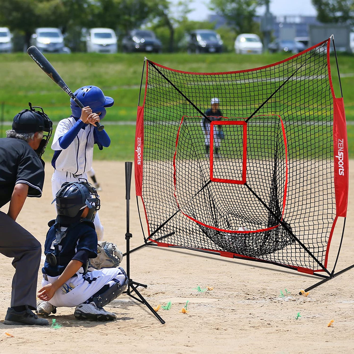 Baseball Softball Practice Hitting Net with Batting Tee Pratice Pitching Batting Fielding with Strike Zone Target and Carrying Bag