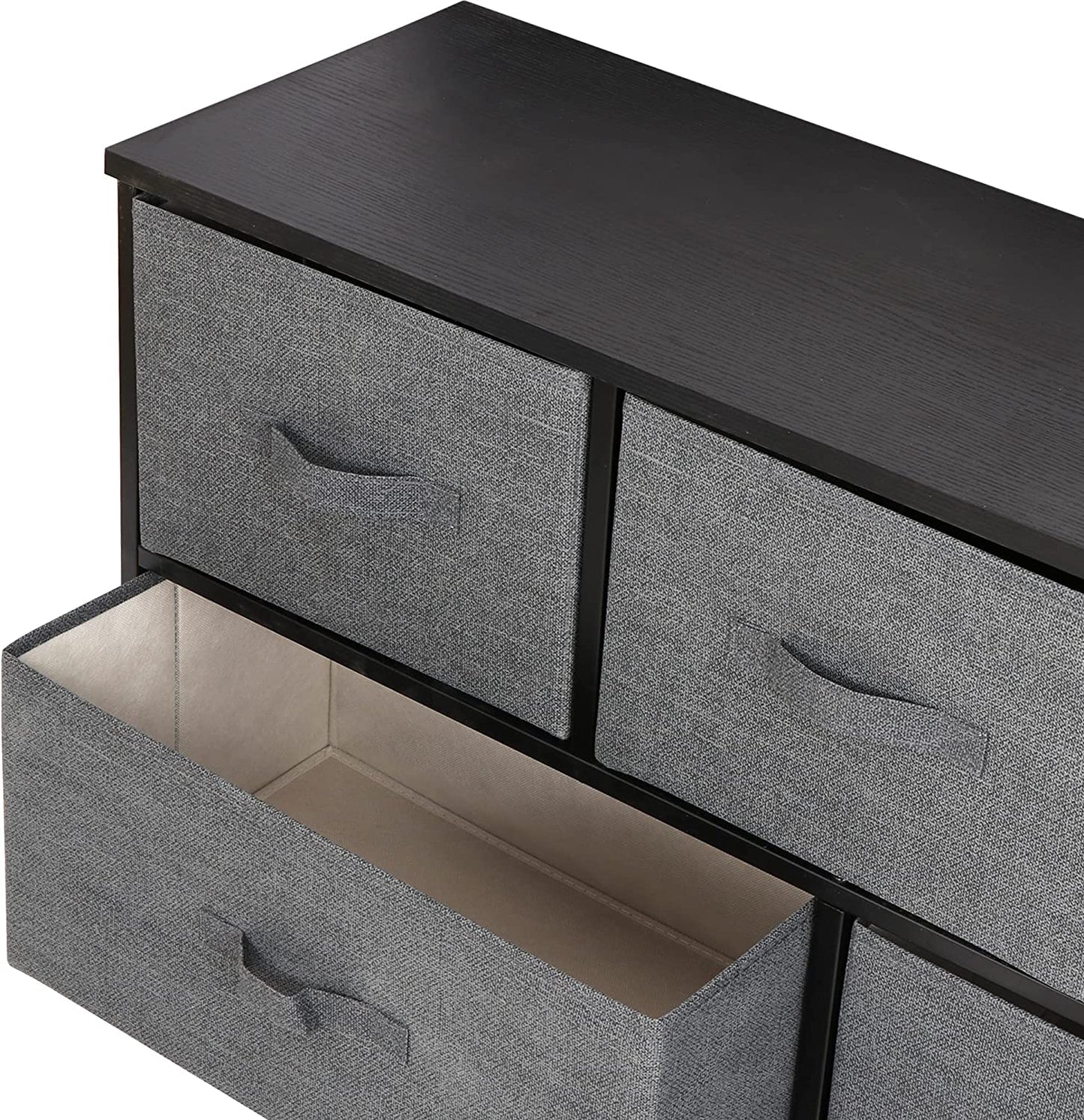 Extra Wide Dresser Storage Tower - Storage Tower Unit for Bedroom, Hallway, Closet, Office Organization - Steel Frame, Wood Top, Easy Pull Fabric Bins - 5 Drawers