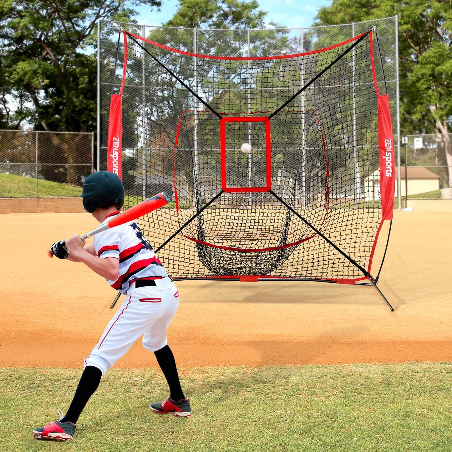 Baseball Softball Practice Net w/Strike Zone Hitting Batting Catching Pitching Training Net w/Carry Bag & Metal Bow Frame, Backstop Screen Baseball Equipment Training Aids