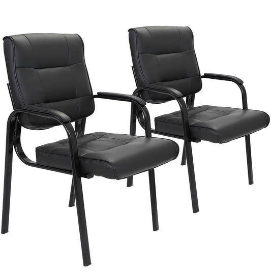 2 Pack Leather Guest Chair Black Waiting Room Office Desk Side Chairs Reception