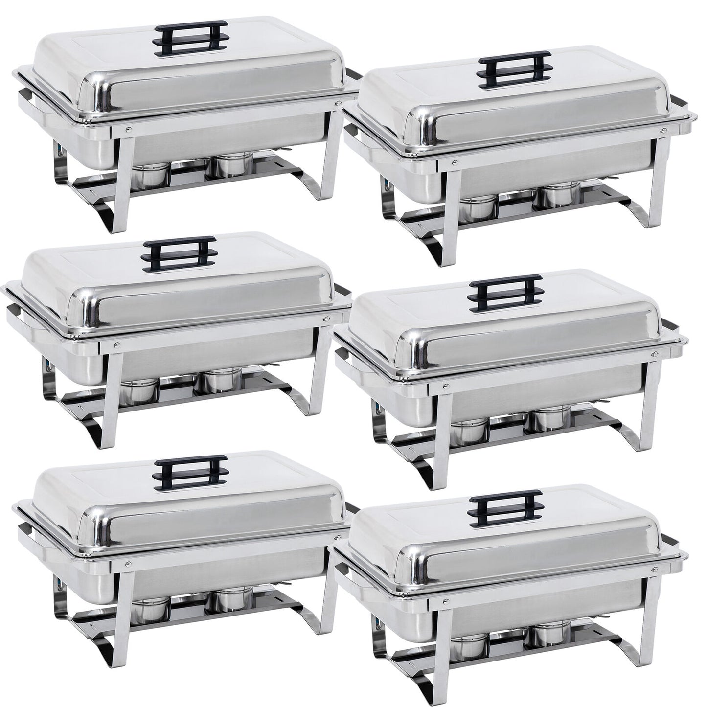 6 Pack 8QT Chafing Dish Food Warmer Stainless Steel Buffet Chafer W/Foldable Leg
