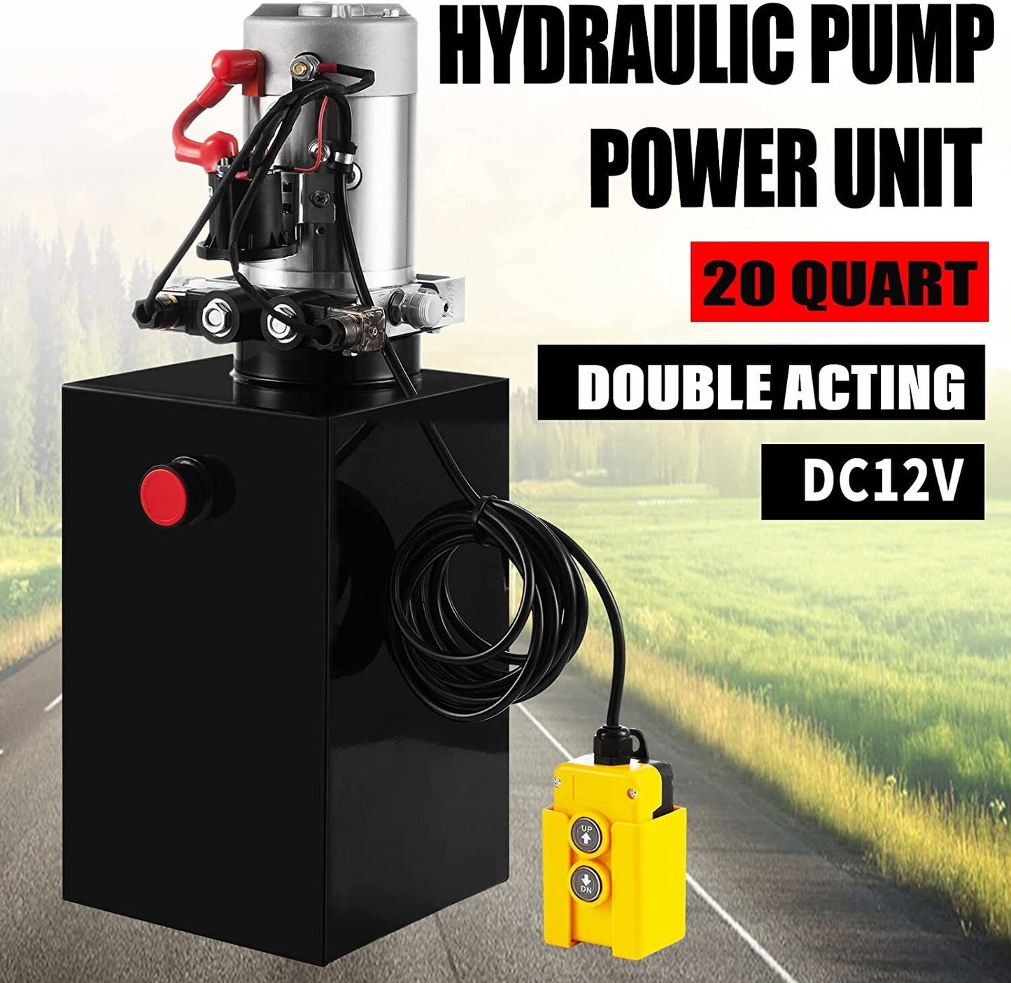 20 Quart Double Acting Hydraulic Pump Dump Trailer Unit Pack Power Unit 12V DC