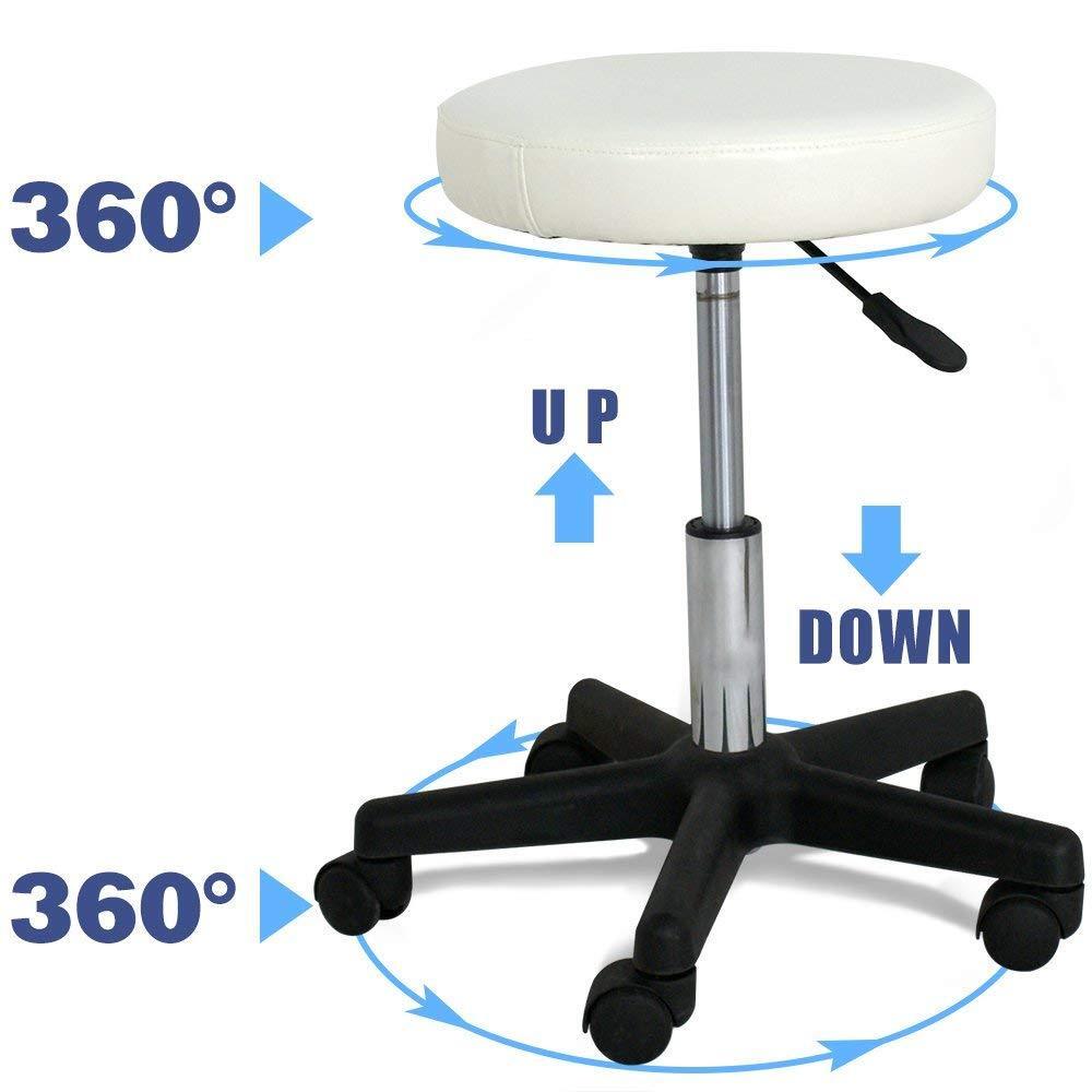 Adjustable Spa Salon Stools Swivel Chairs Facial Massage w/Wheels White