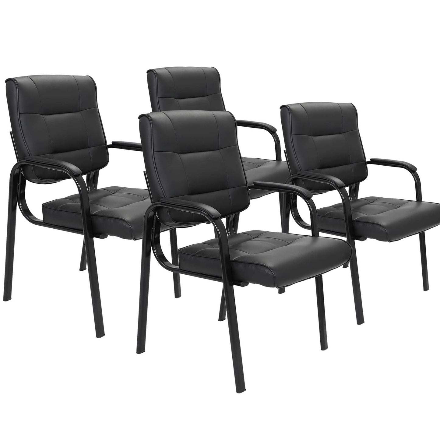 4 Pack Leather Guest Chair Black Waiting Room Office Desk Side Chairs Reception