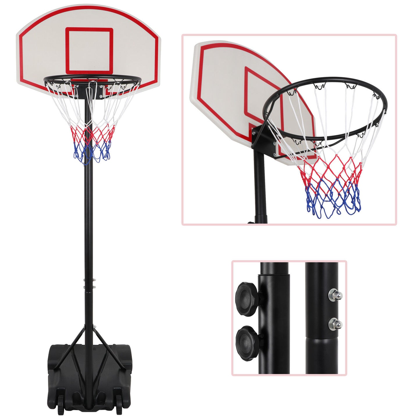 Portable Adjustable Basketball System Hoop Backboard Yard Outdoor Kids Sports